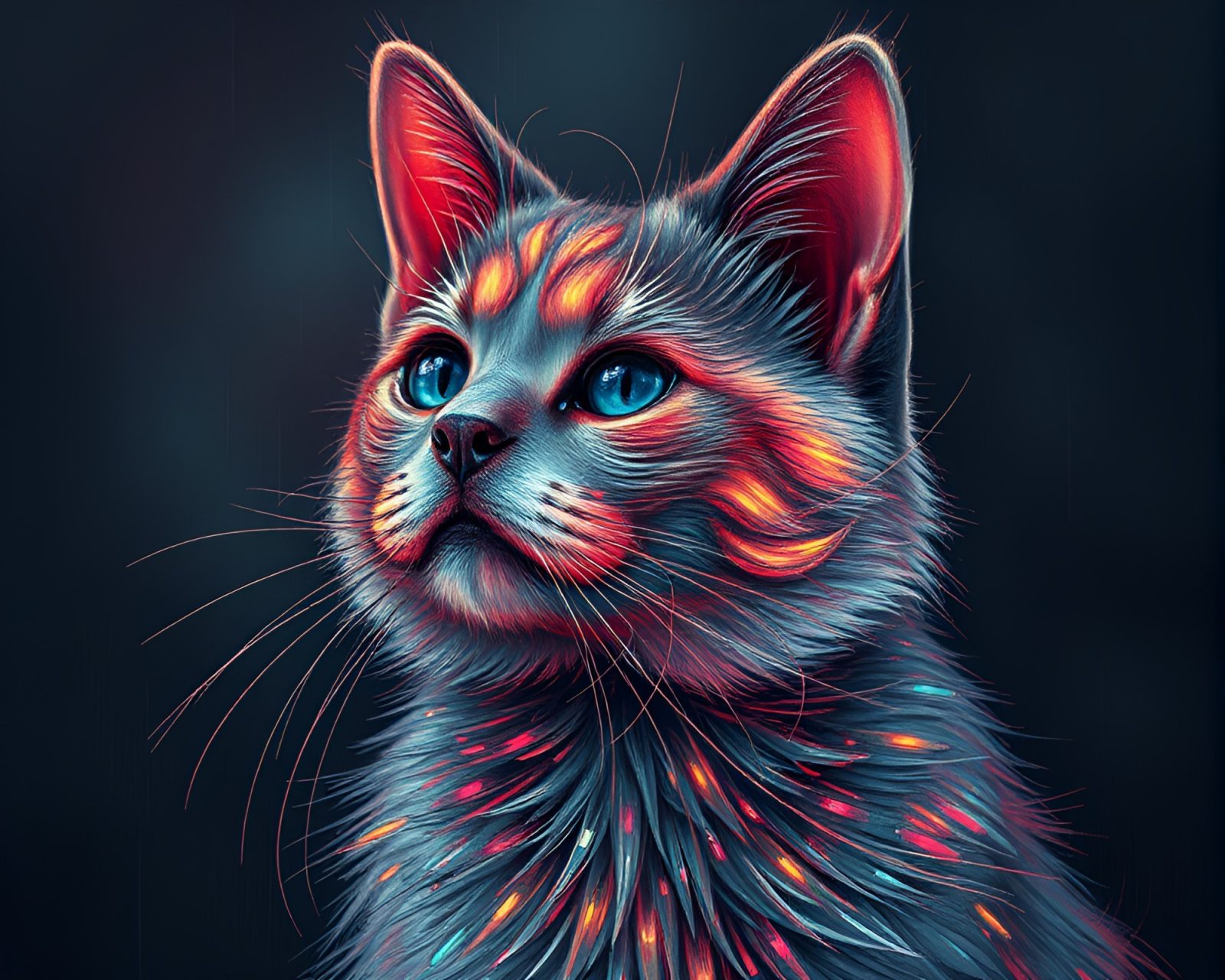 Ethereal holographic pet emerging from dark impasto shadows