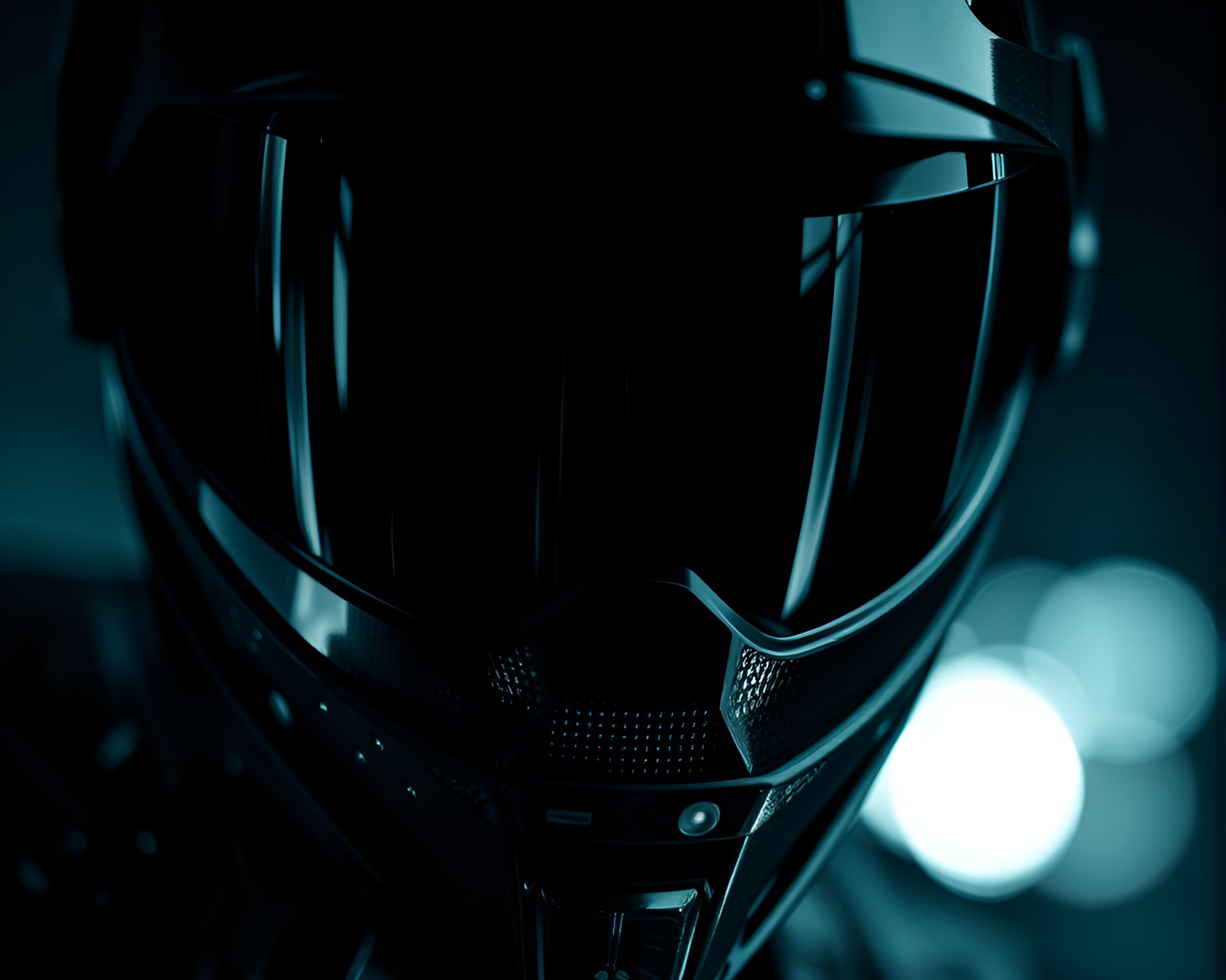 Futuristic Cybernetic Helmet Close-Up in Noir Lighting – free AI stock image