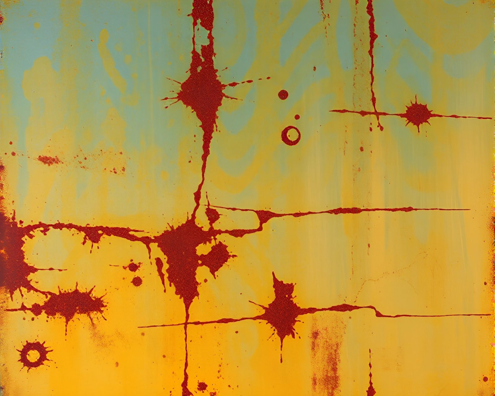 Abstract fresco painting with washed-out rust stain streaks