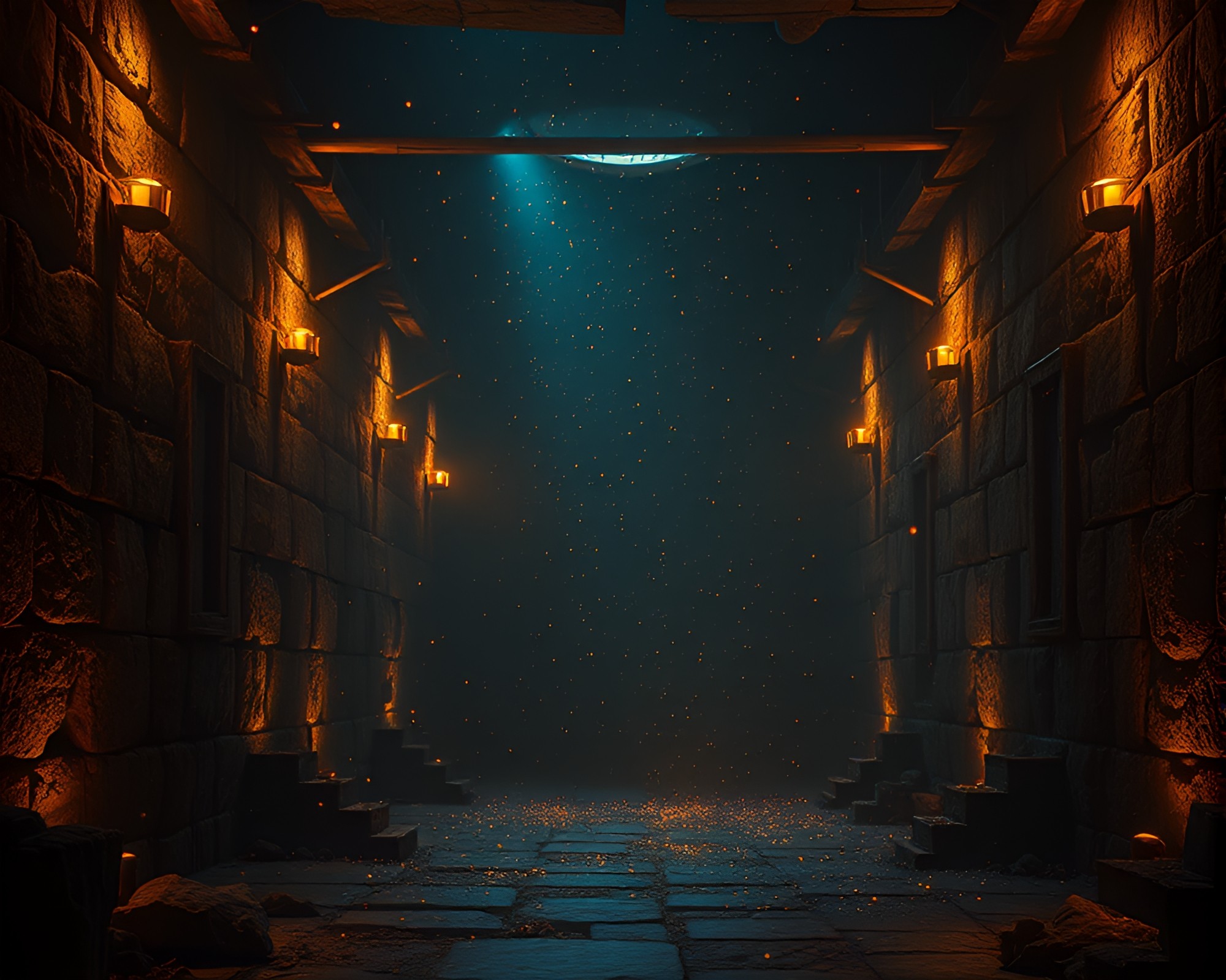 Glimmering Armor: Basement Twilight with Floating Particles – free AI stock image
