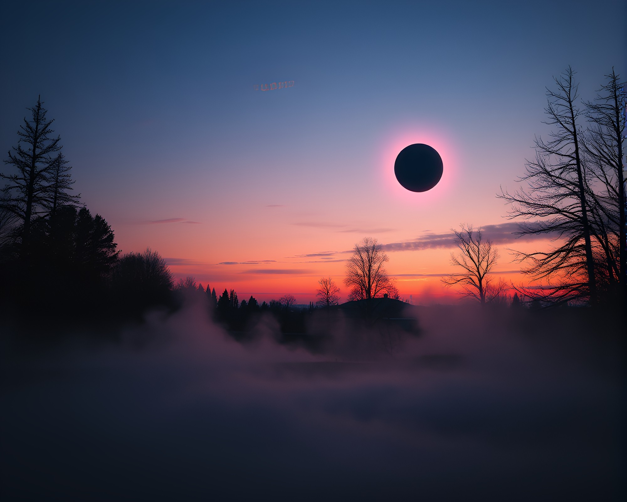 Surreal Solar Eclipse at Dusk with Steam Vapor – free AI stock image