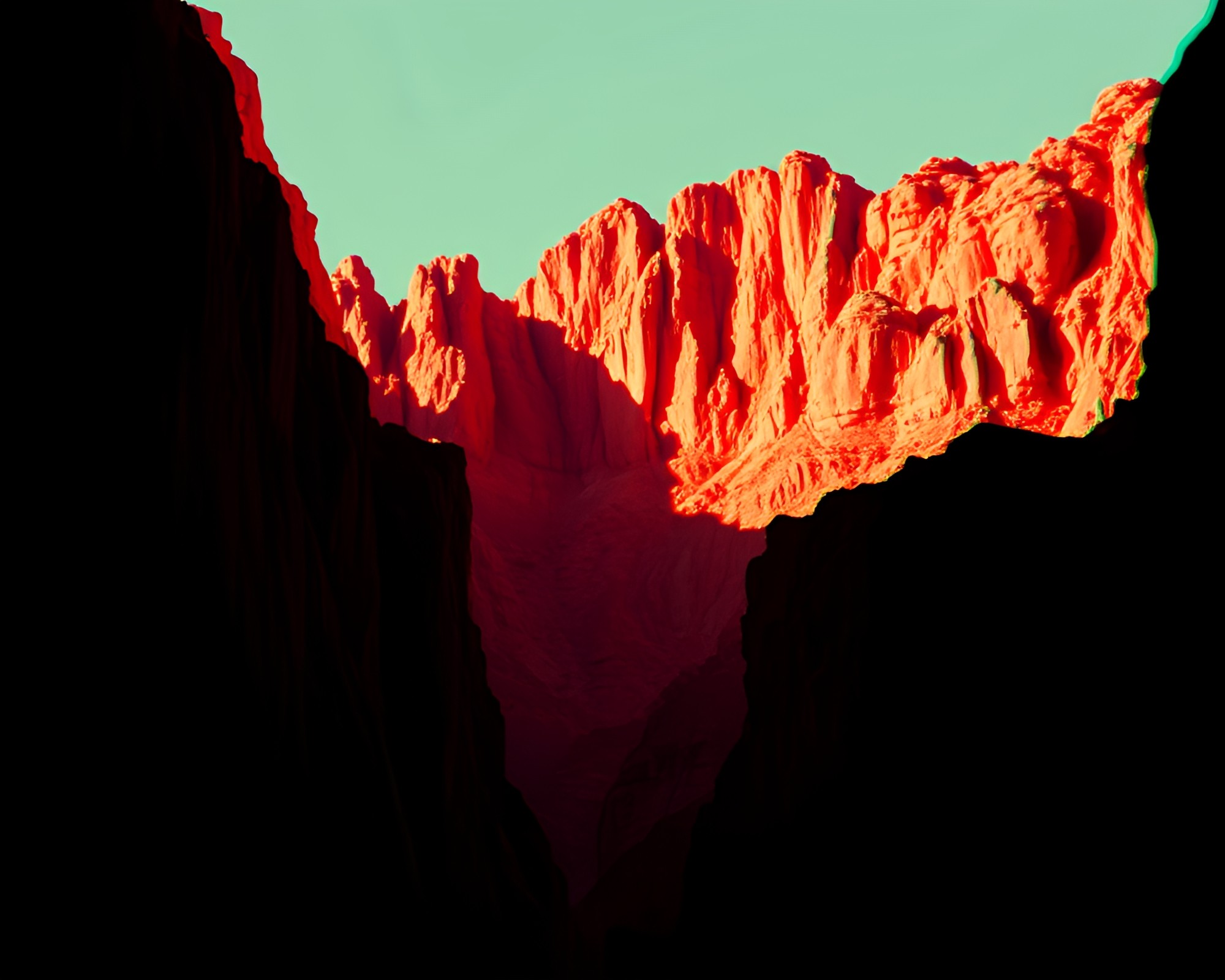 Mystical Canyon Silhouette in Anaglyph 3D – free AI stock image