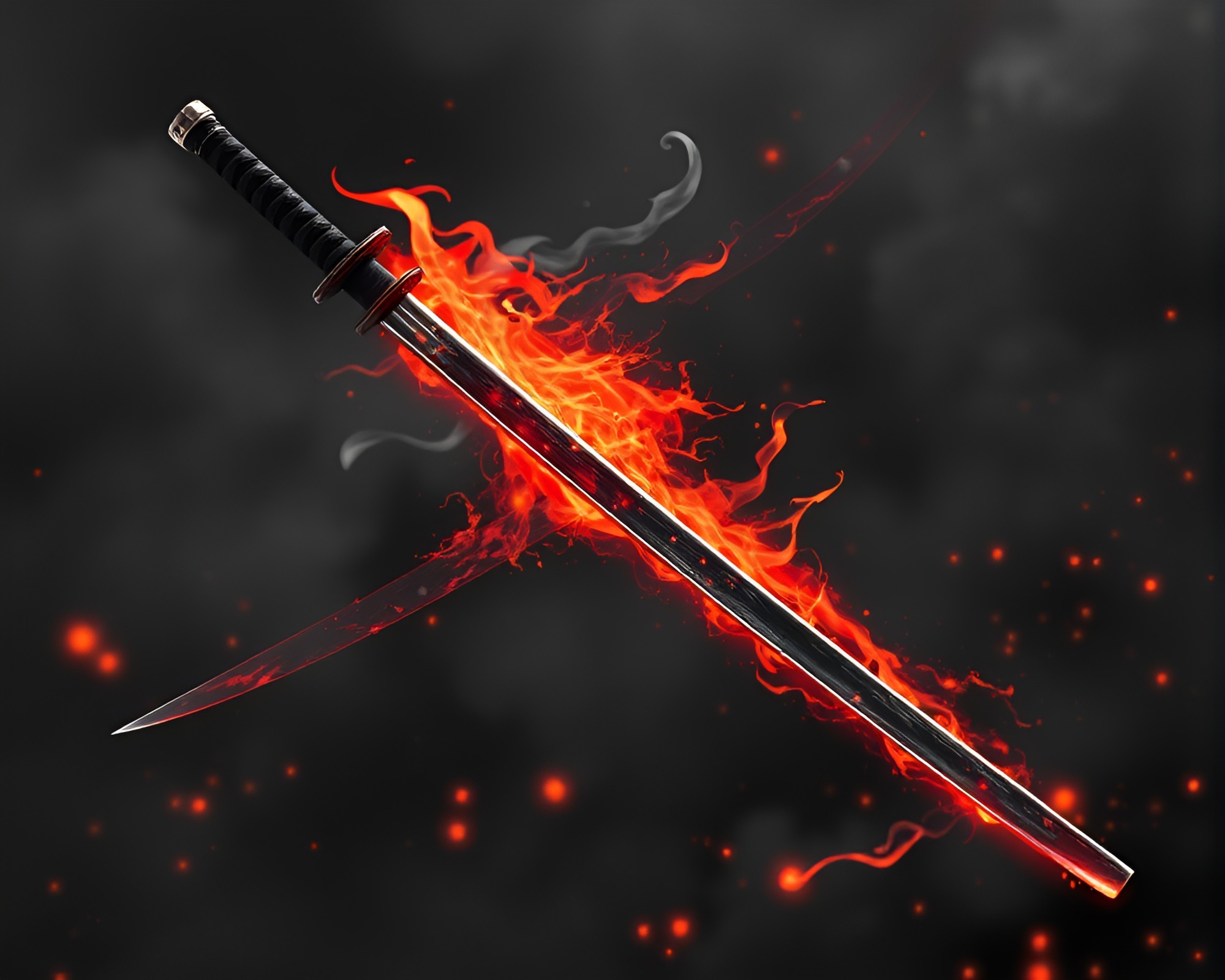Samurai Warrior Amidst Graphite Embers – free AI stock image