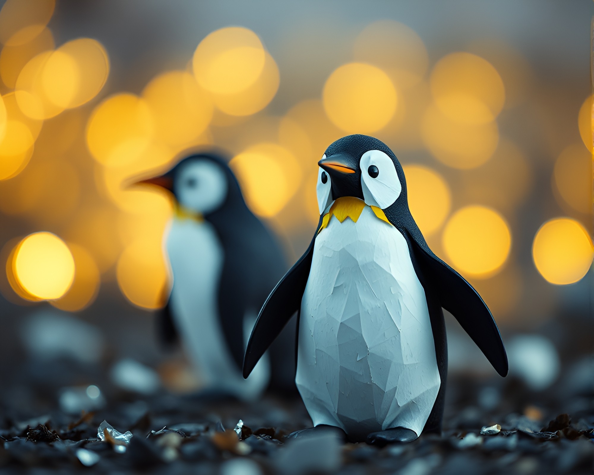 Tilt-Shift Penguin in Torn Paper Arctic Landscape – free AI stock image