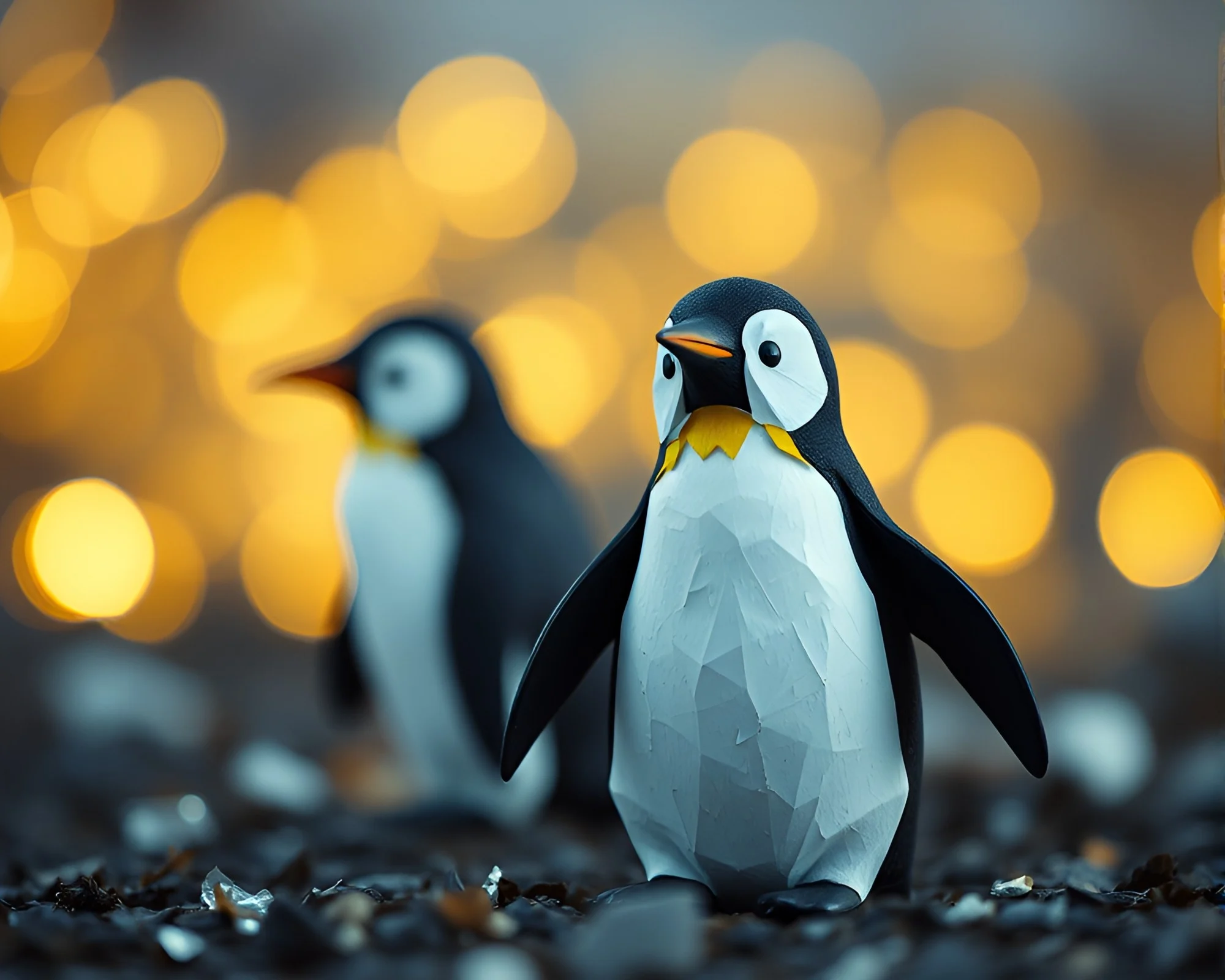 Tilt-Shift Penguin in Torn Paper Arctic Landscape