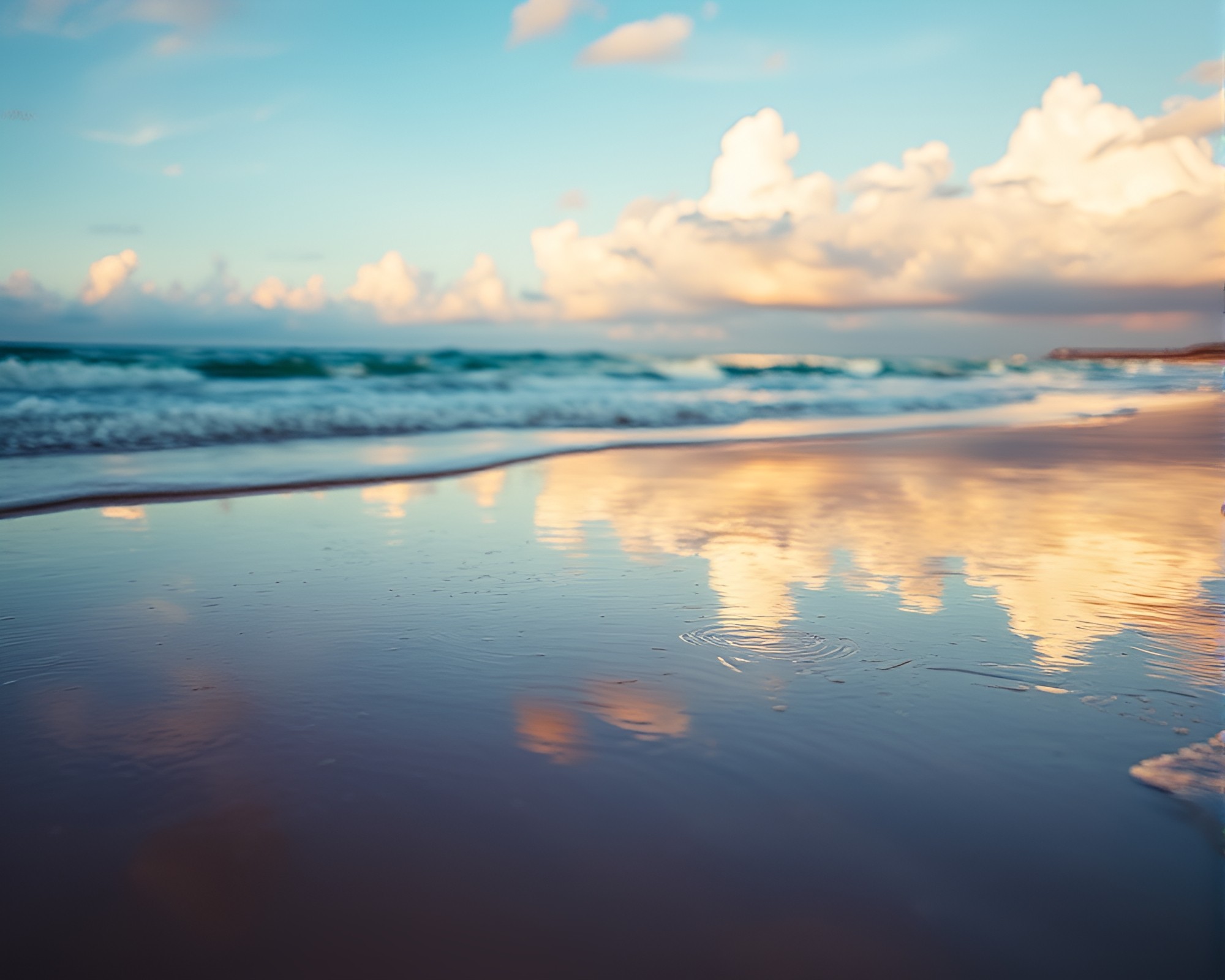 Cosmic Neon Reflections on Summer Beach – free AI stock image