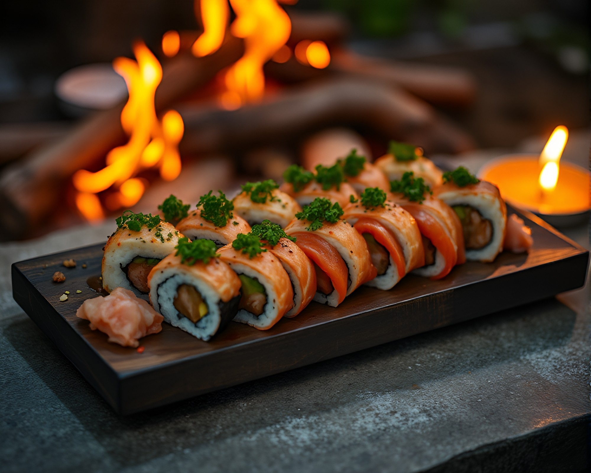 Trompe-l’oeil Sushi Platter at Bonfire – free AI stock image