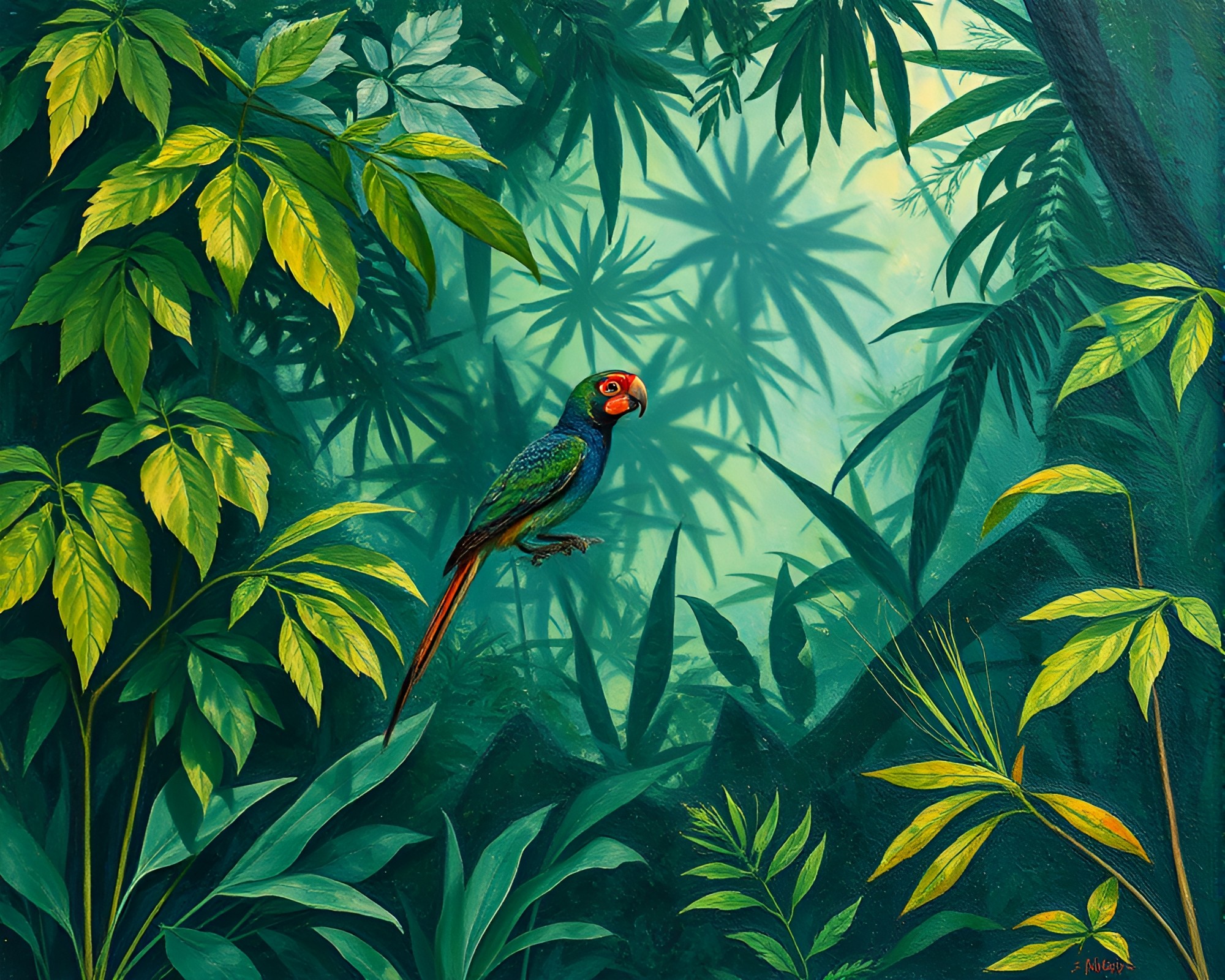 Vibrant Jungle Egg Tempera Painting with Acrylic Splatters – free AI stock image