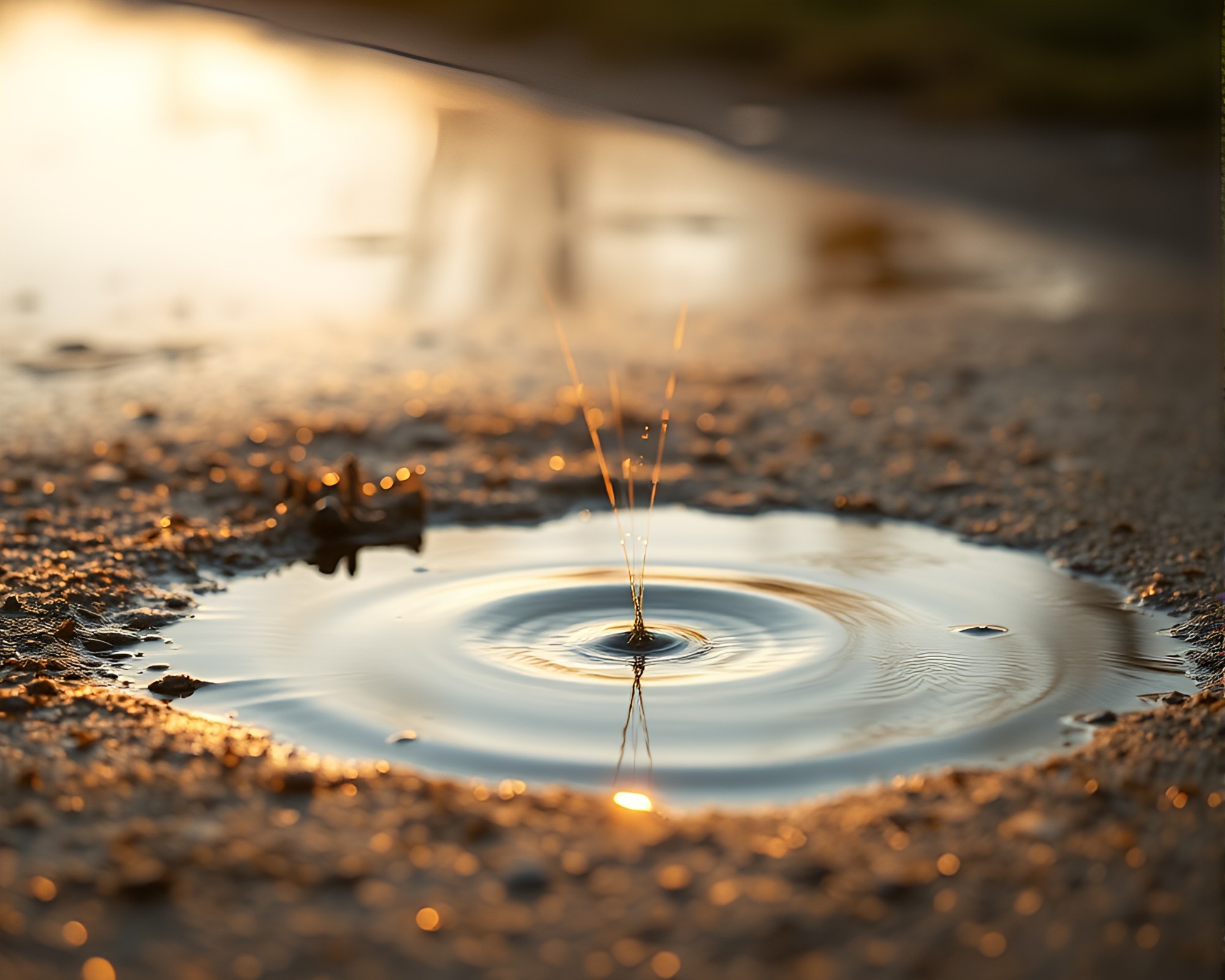 Crown Reflection in Puddle at Golden Hour – free AI stock image