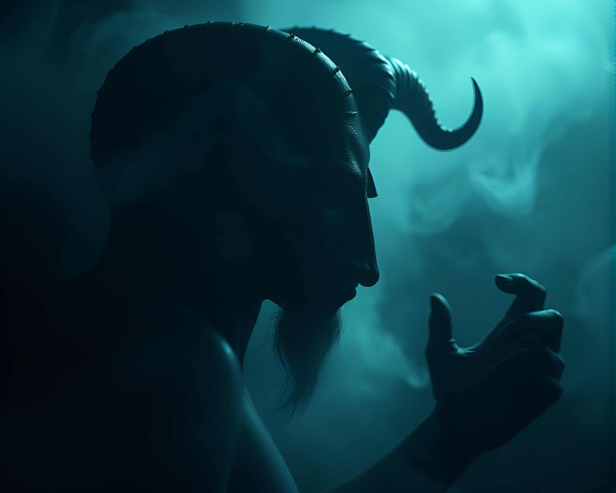 Mesmerizing Satyr in Smoky Fiber Optics Forest – free AI stock image