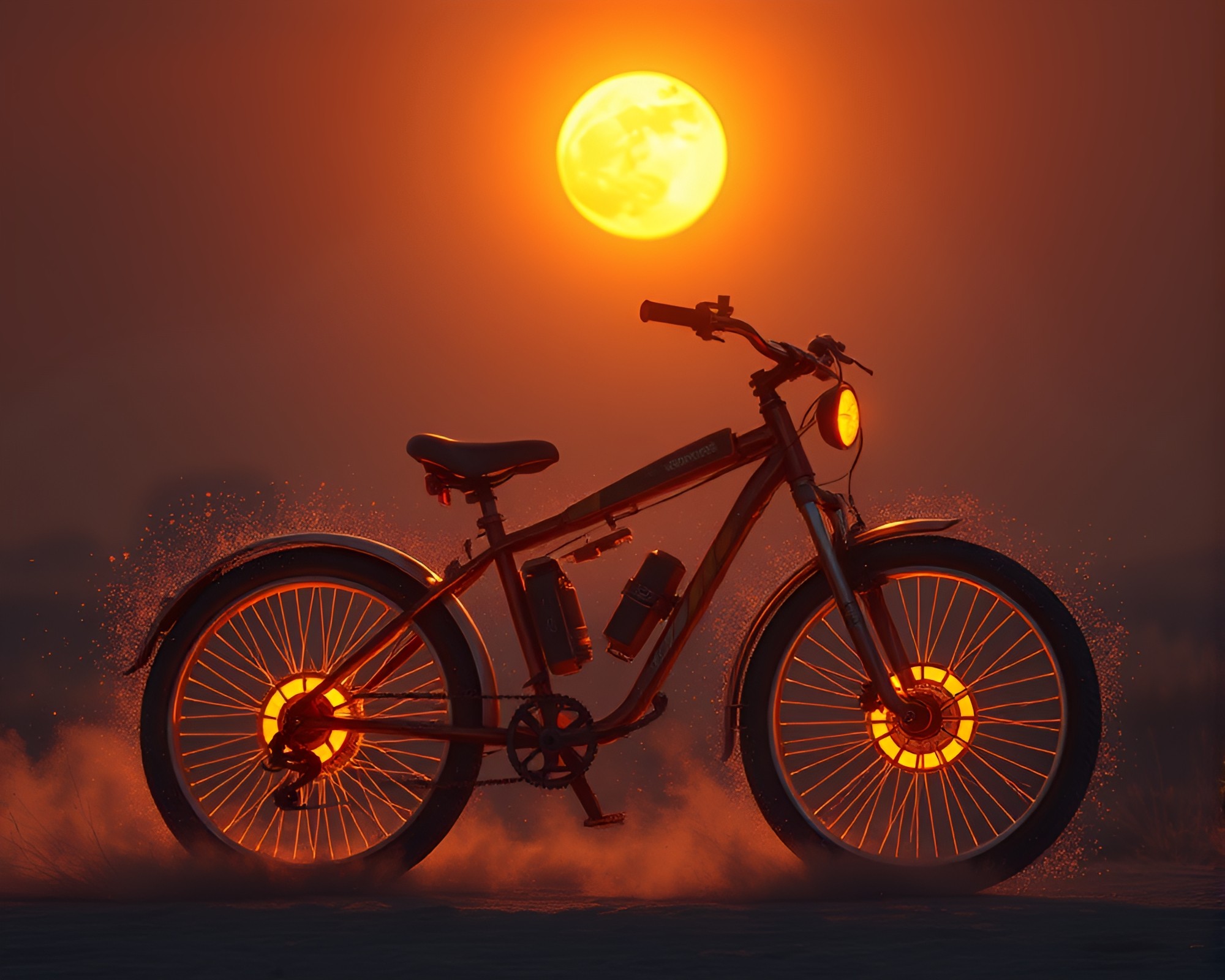 Solar-Powered Bike in Golden Hour Dust Particles Glow – free AI stock image