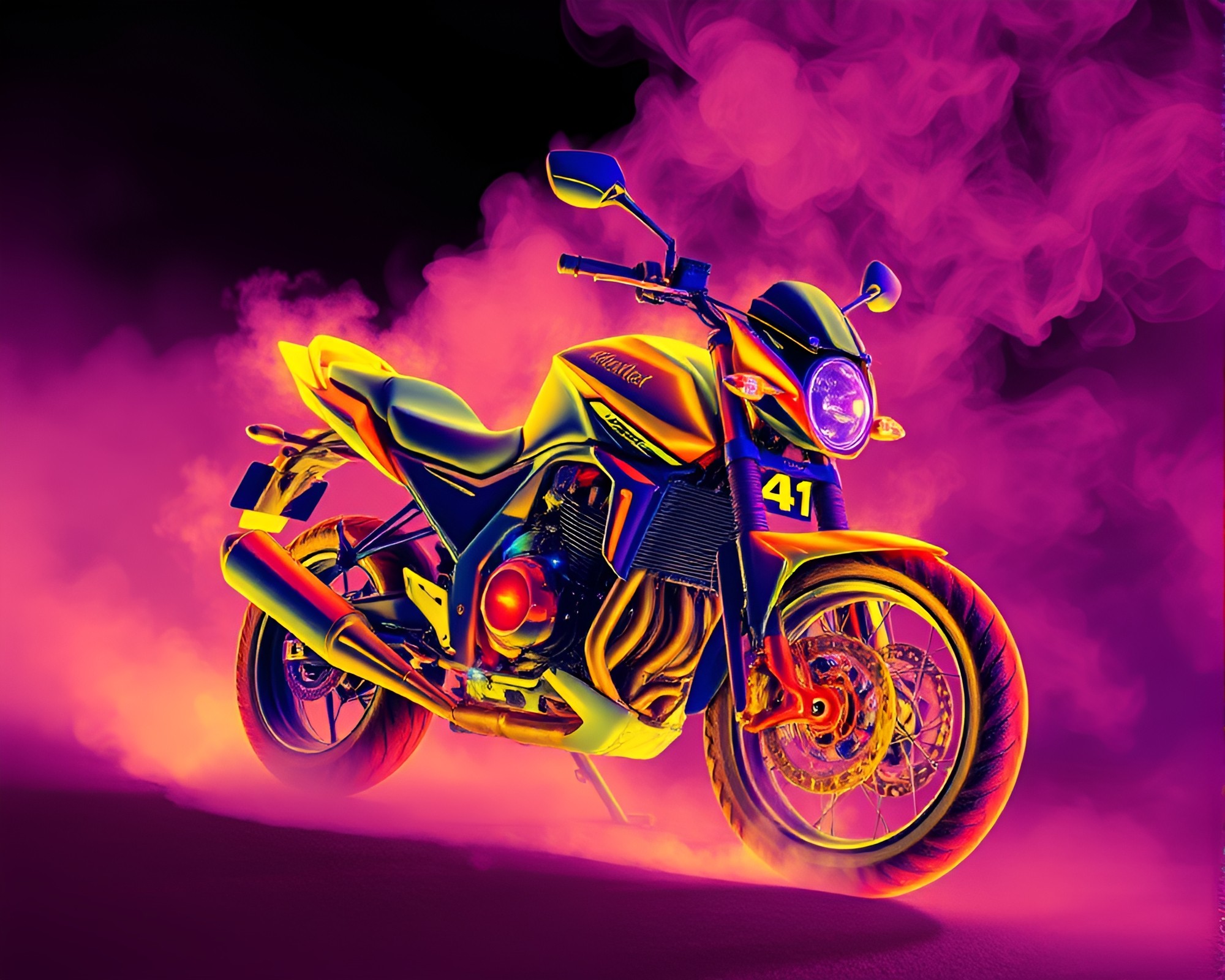 Vibrant Thermal Motorcycle Emission in Steamy Ambiance – free AI stock image