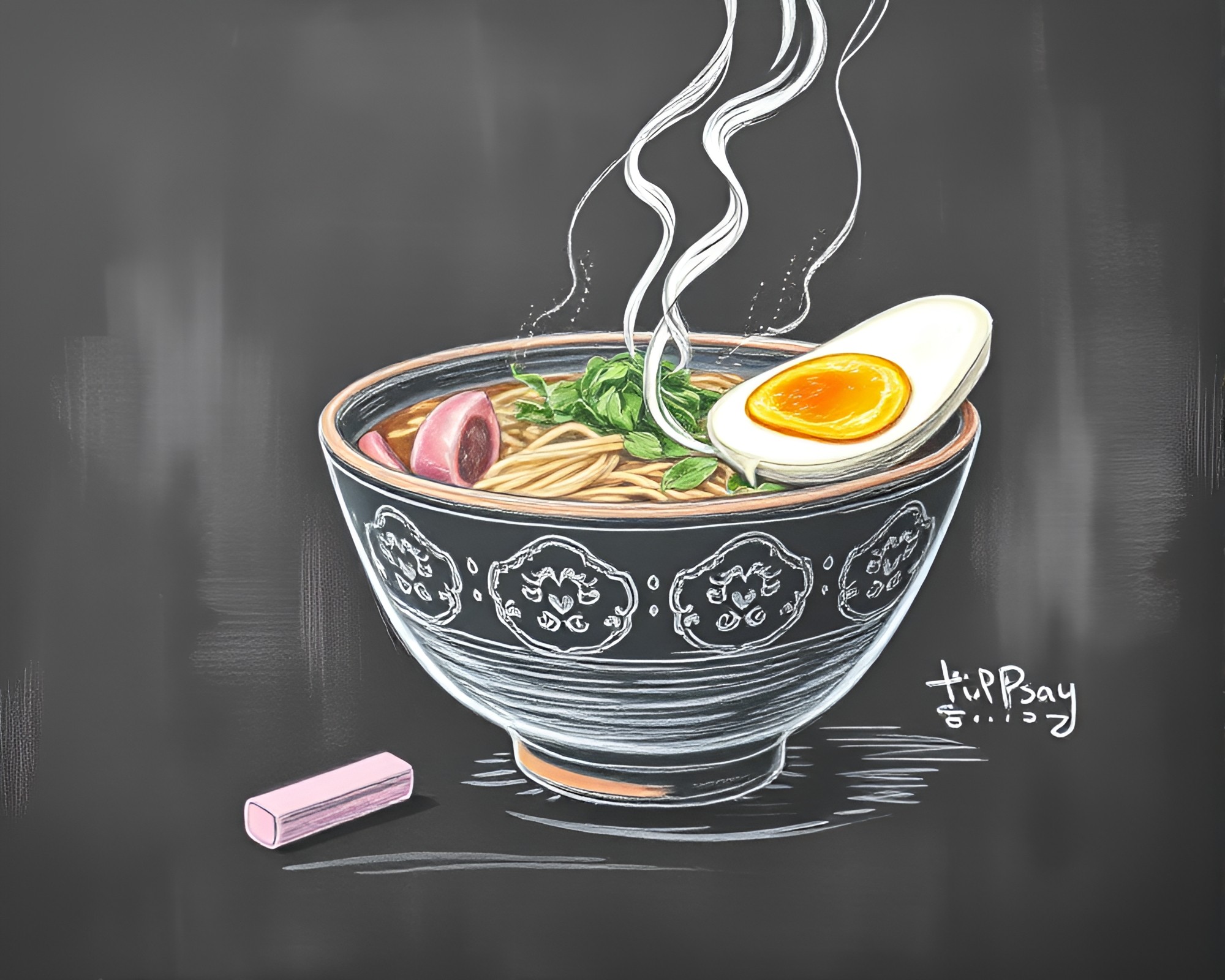 Ramen Bowl Chalk Scrawls Duotone Composition – free AI stock image