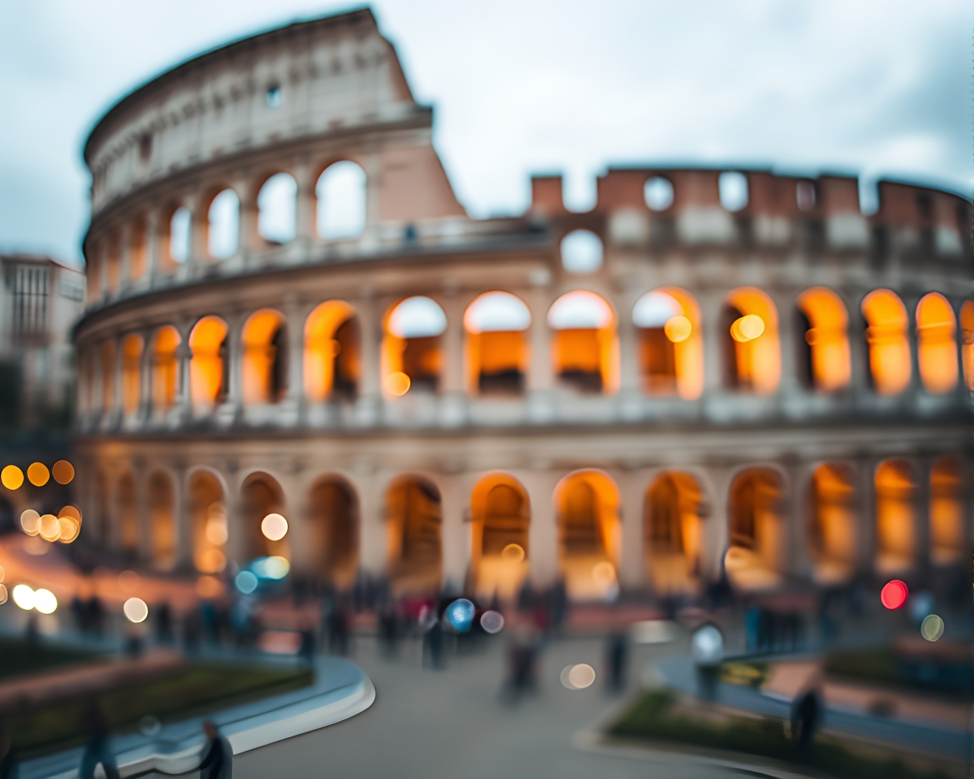 Roman Coliseum Bokeh Lights Composition – free AI stock image
