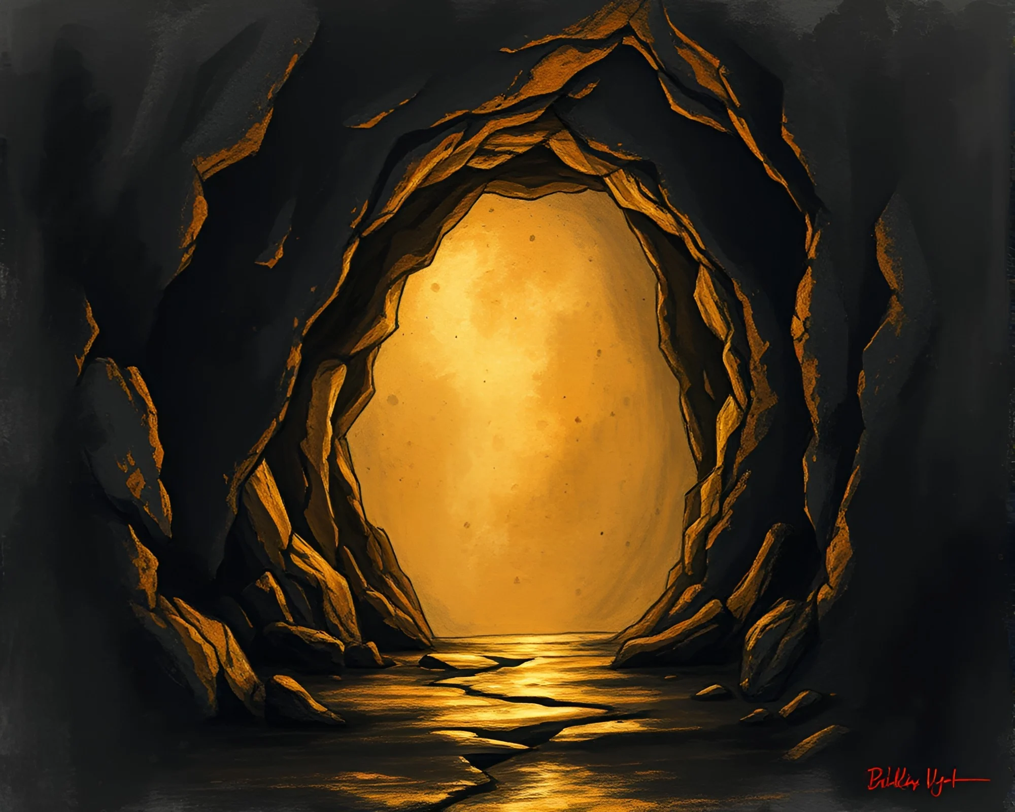 Bronze Patina Cybernetic Cave Entrance Sketch