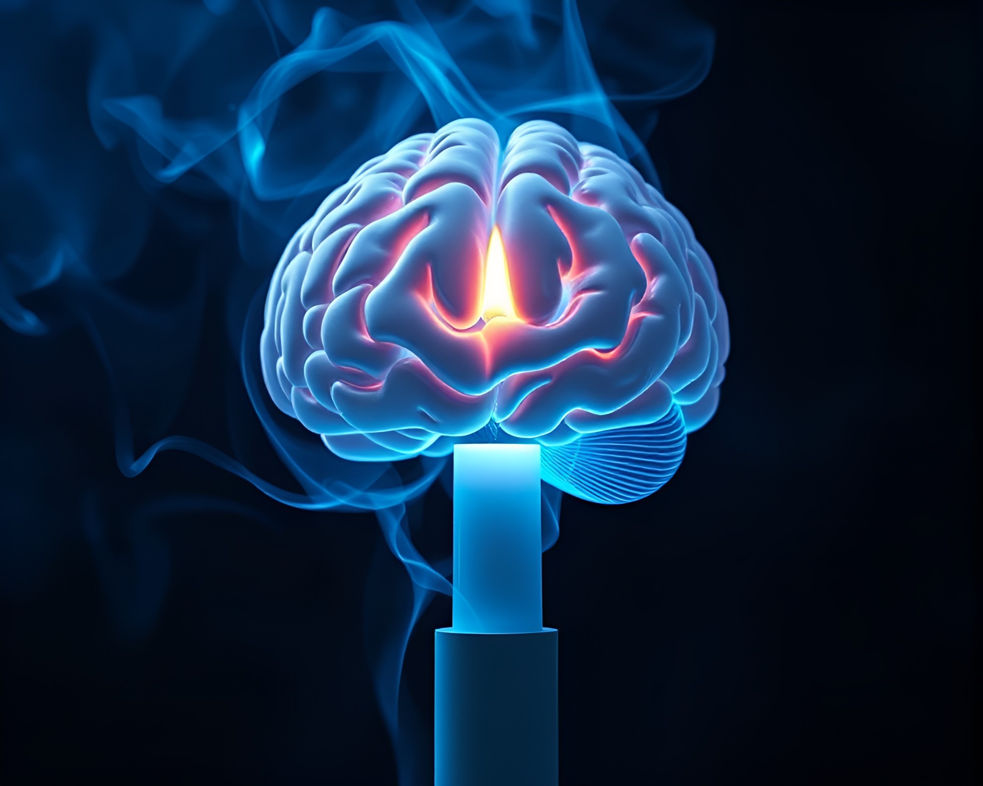 AI Brain Exhales Ice-Blue Candle Smoke – free AI stock image