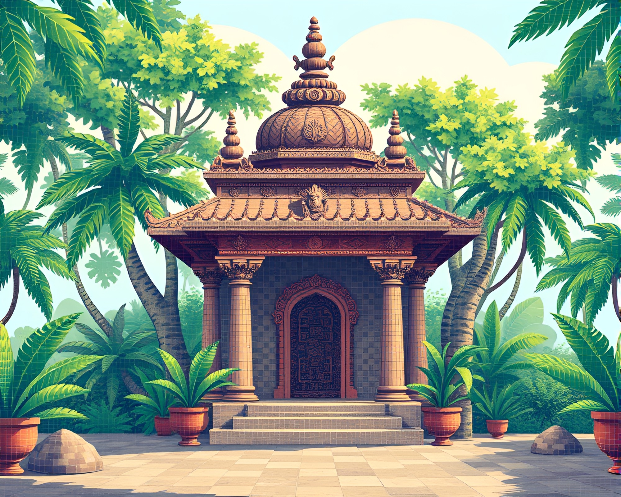 Serpentine Temple Canopy Mosaic Art – free AI stock image