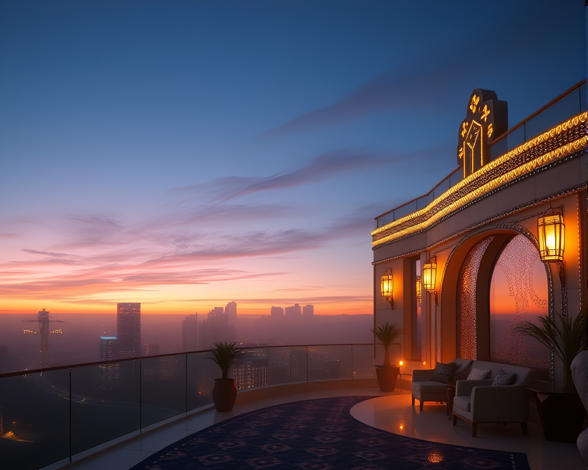 Art Deco Hotel with Beadwork Accents in Dawn Mist – free AI stock image