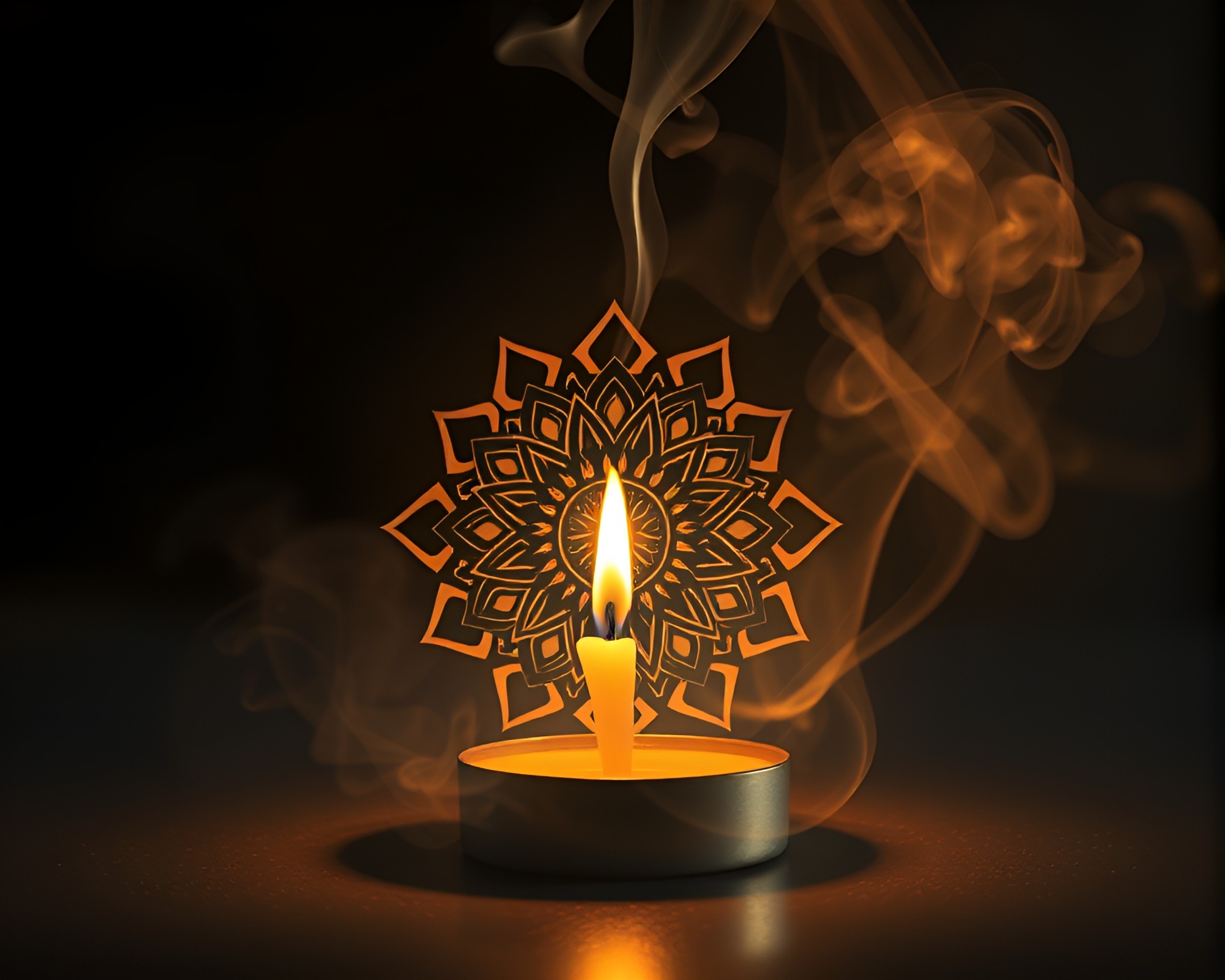 Mandala Candle Smoke: Afternoon Glow Illusion – free AI stock image