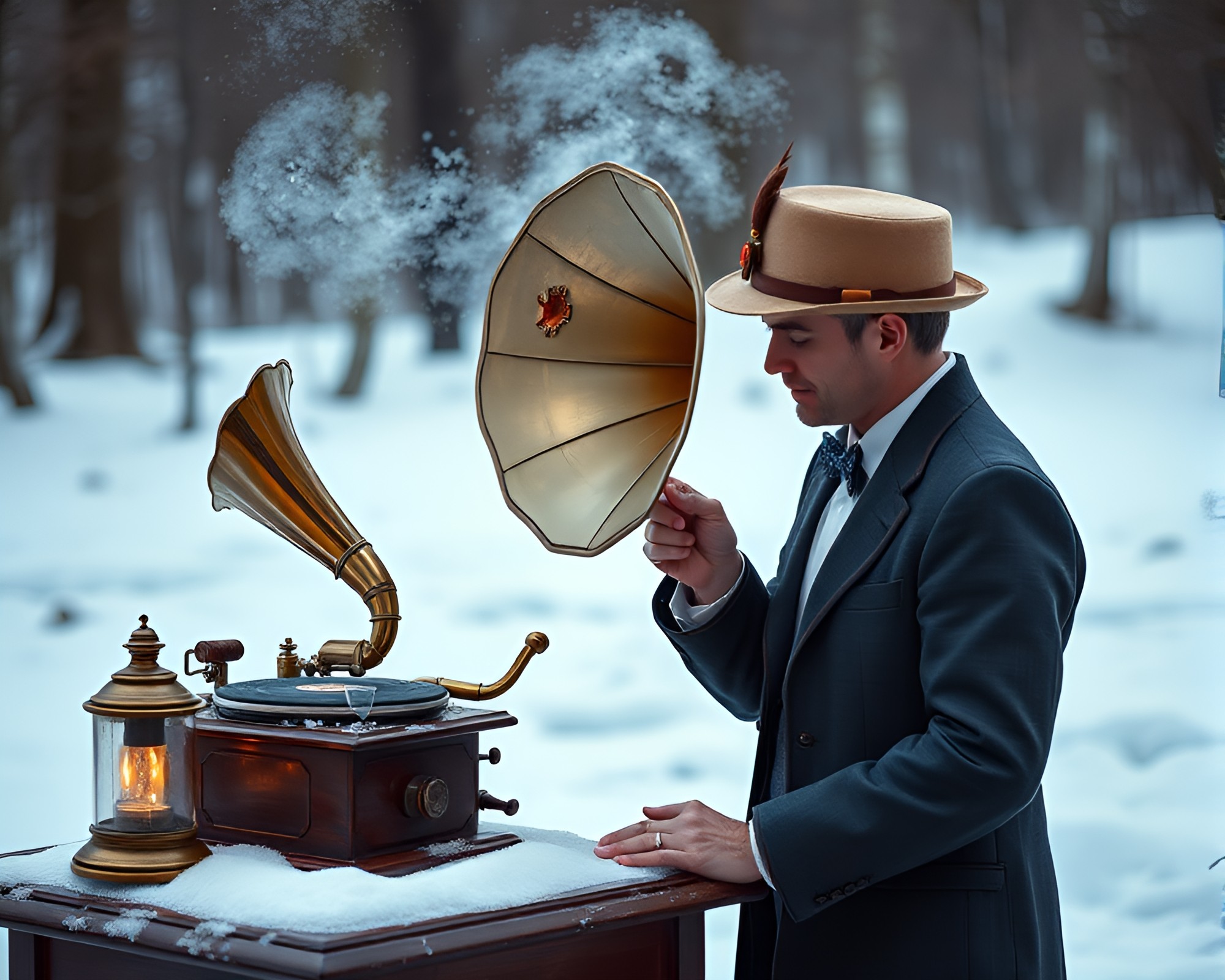 Steampunk Gramophone: Arctic Melancholic Serenade – free AI stock image