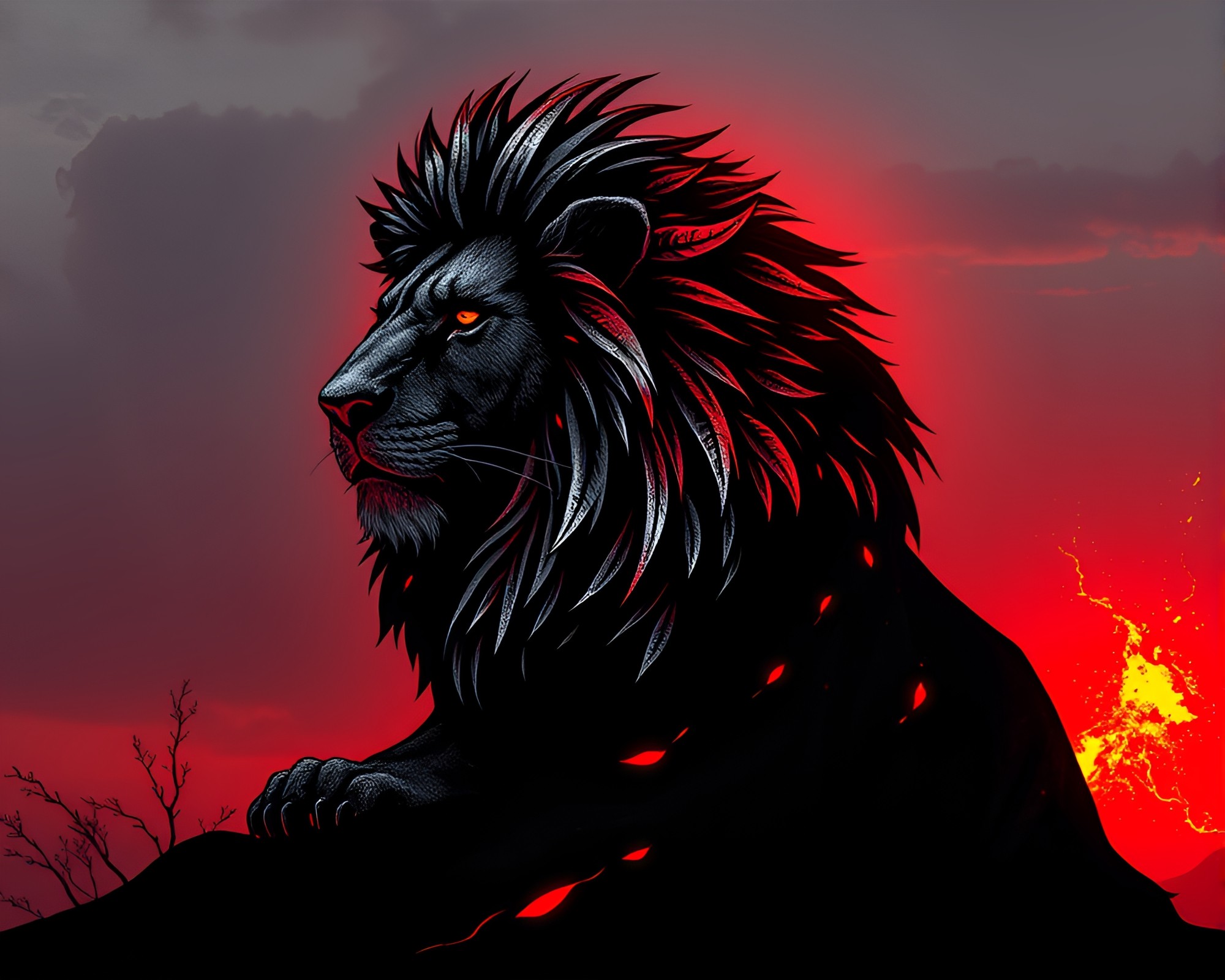 Lion King Silhouette with Silver Leaf Accents – free AI stock image