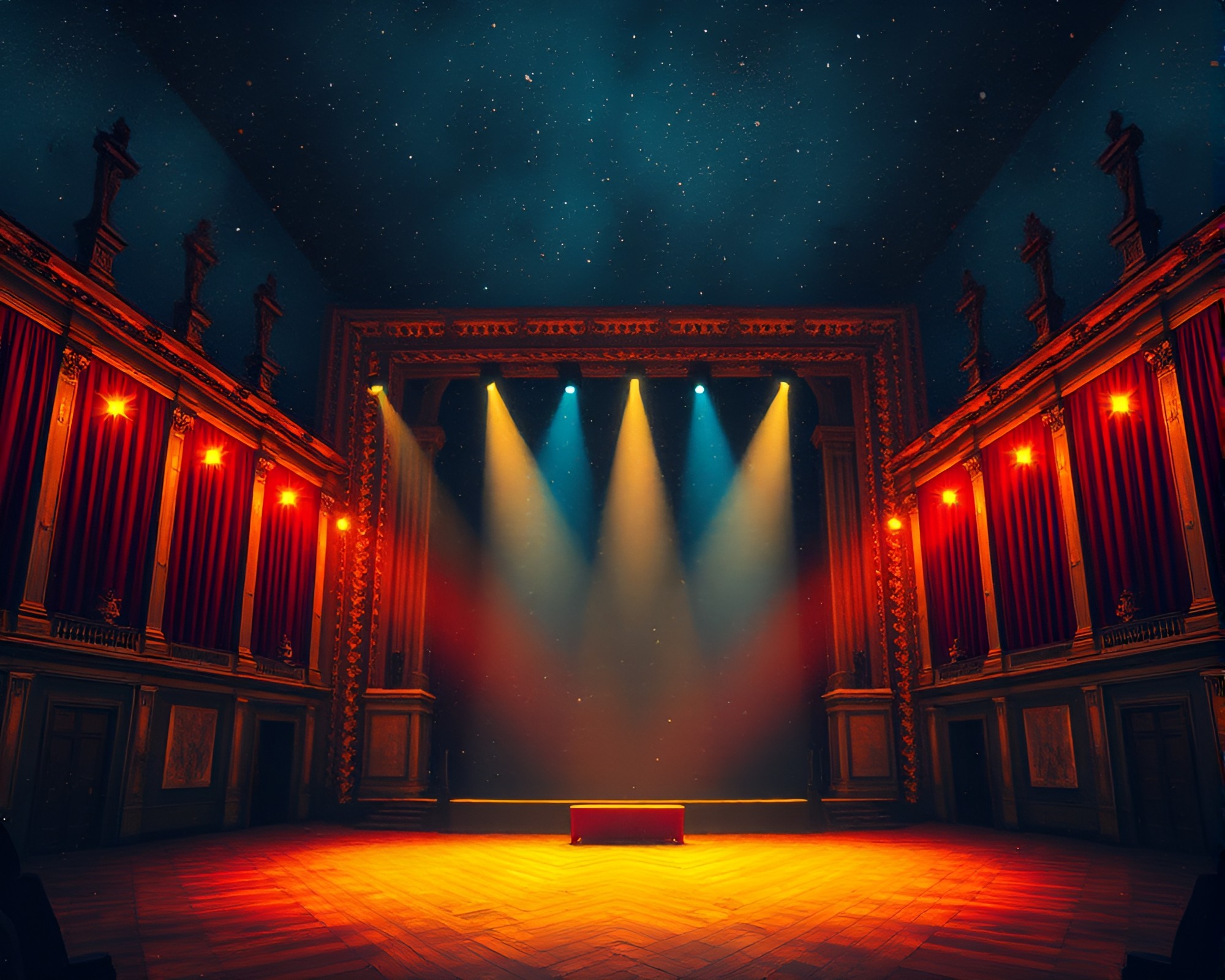 Time Traveler’s Trompe-l’oeil Stage Illuminated by Mildew Spots – free AI stock image