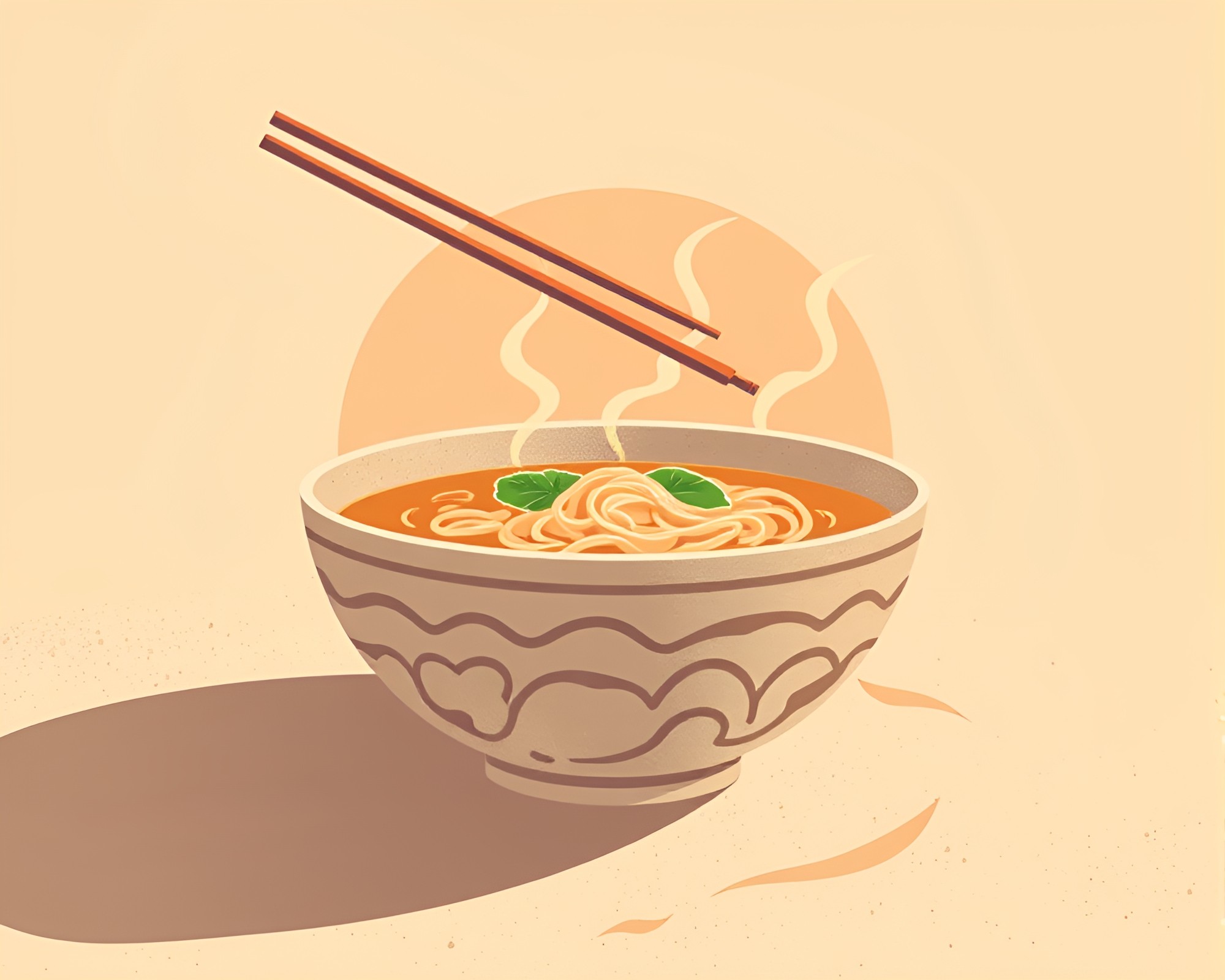 Ramen Bowl with Backscatter Flare in Desert Sands – free AI stock image