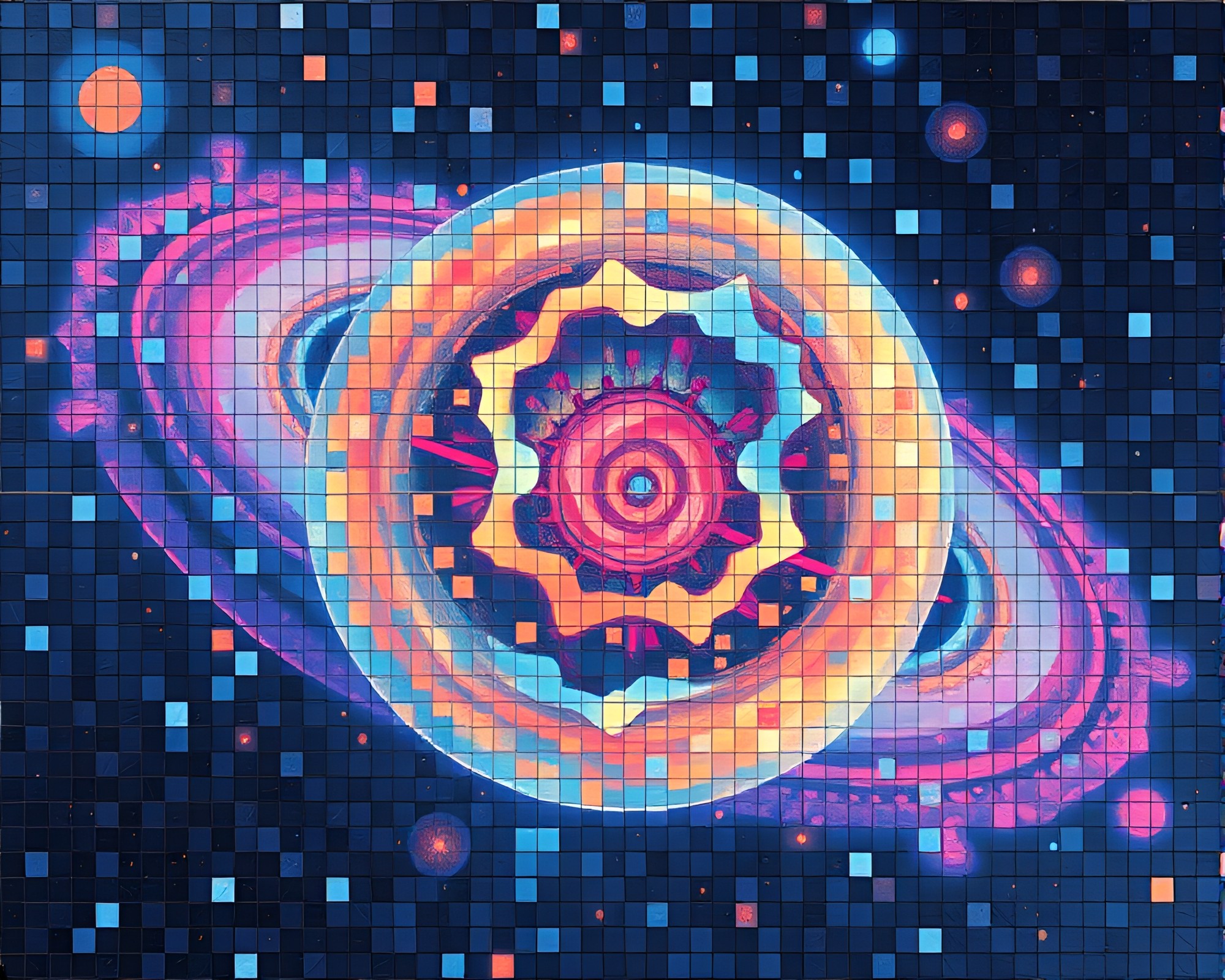 Quantum Computer Mosaic in Planetary Pastels – free AI stock image