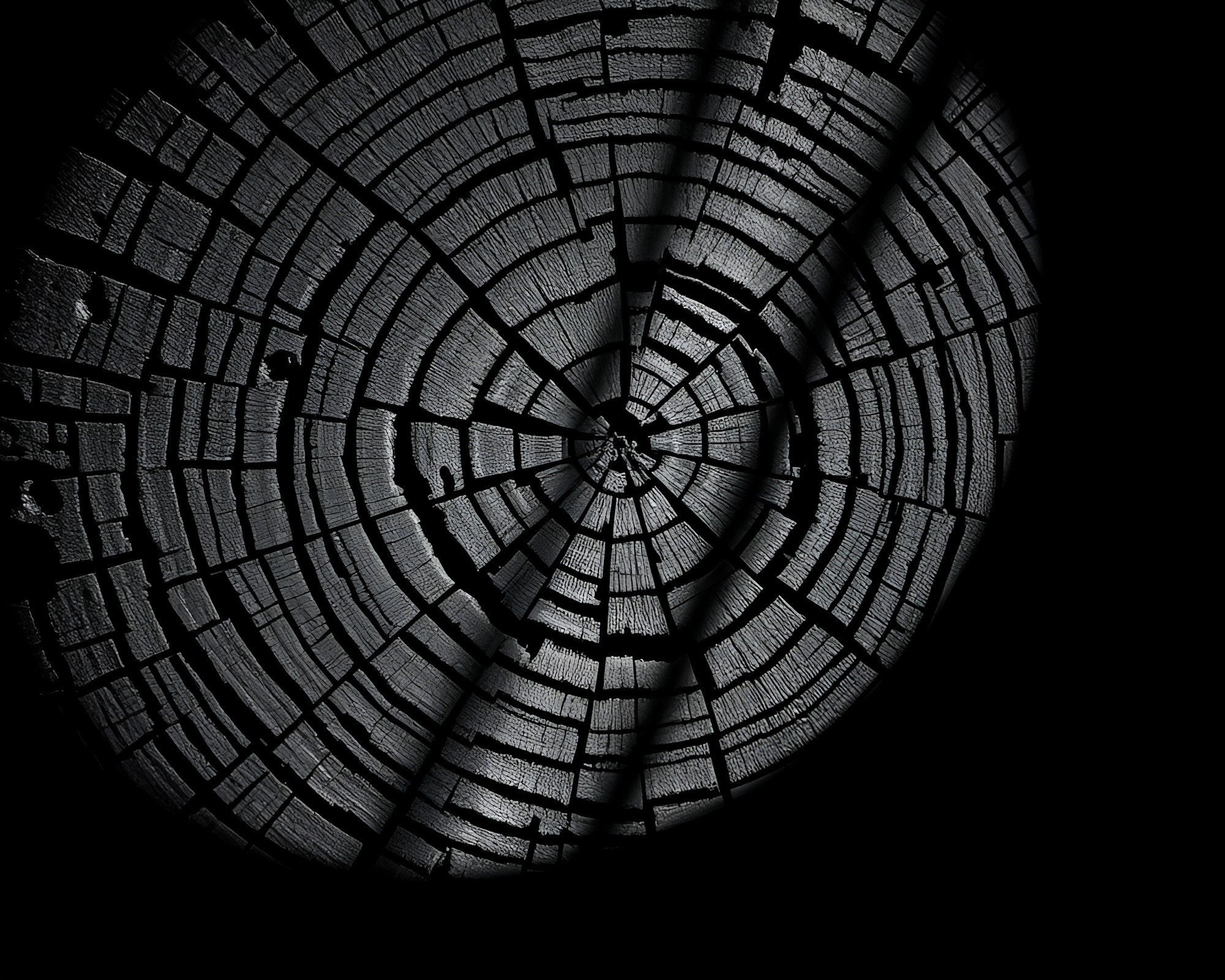 Macro Tree Ring Microscopy in Duotone Attic Shadow – free AI stock image