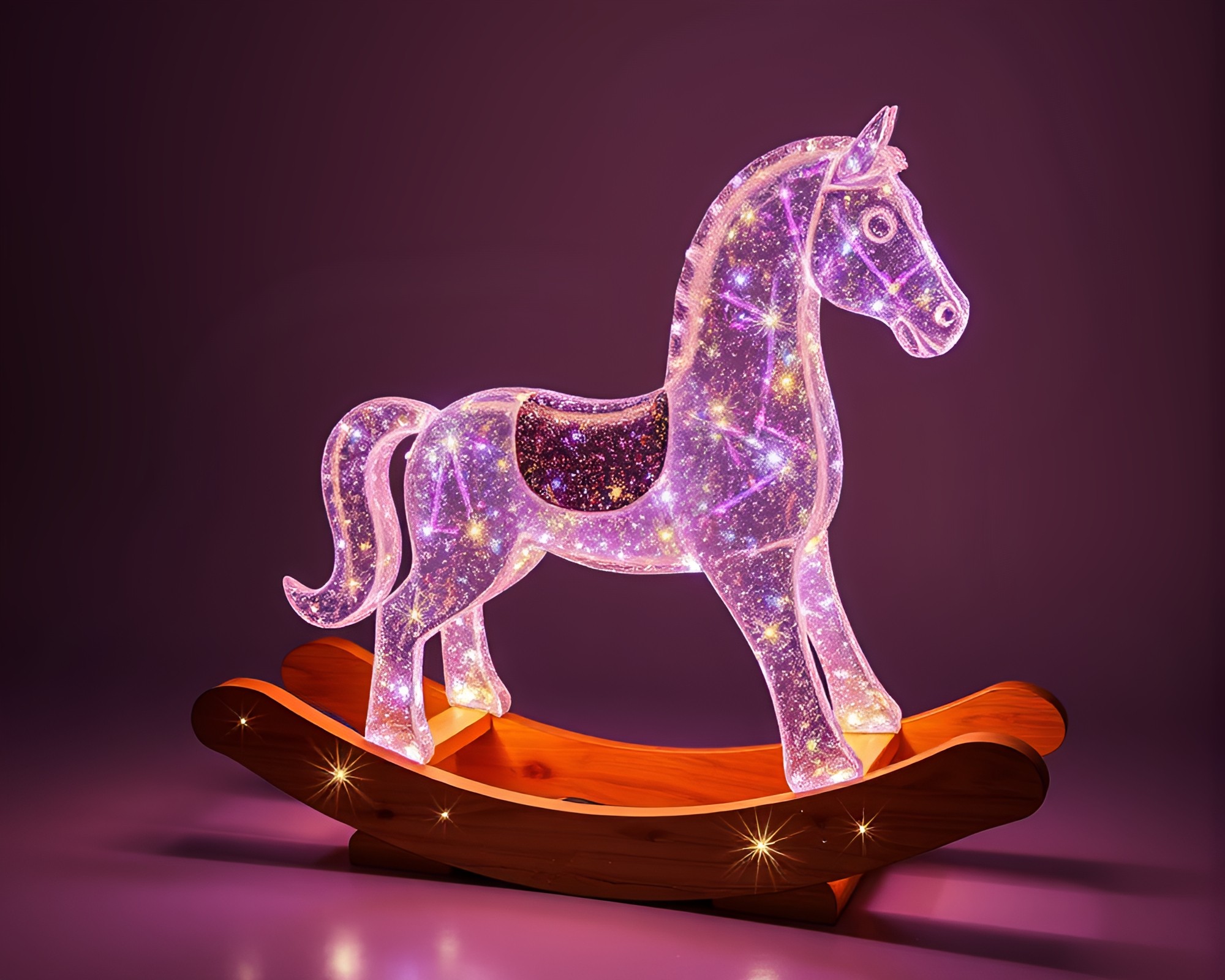 Acrylic Splatter Wooden Rocking Horse with LED Shimmer – free AI stock image