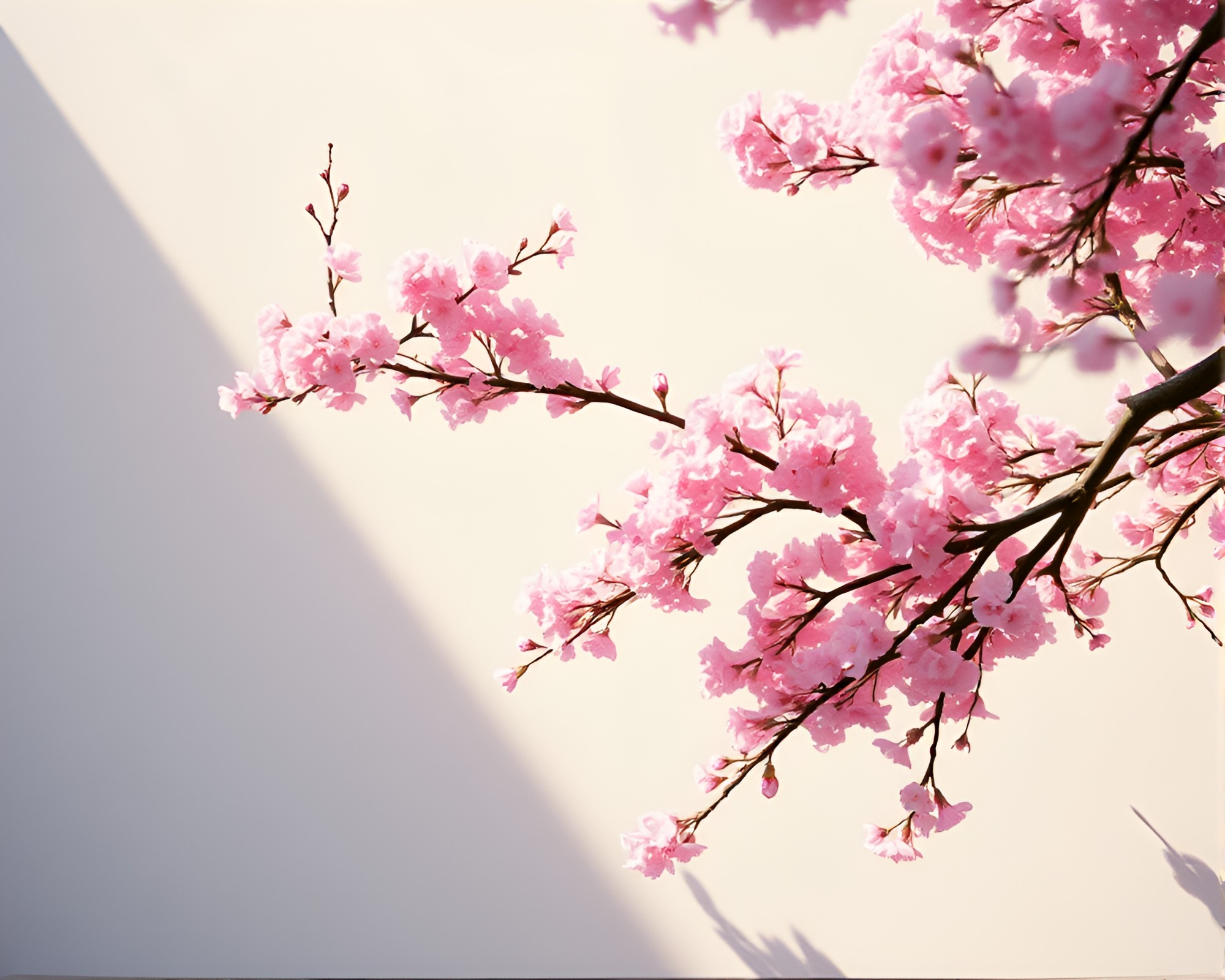 Minimalist Cherry Blossom Tree Shadow Play – free AI stock image