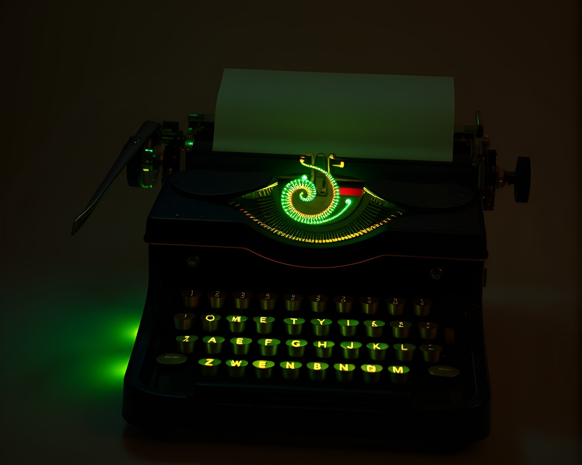 Fibonacci Spiral Antique Typewriter Illuminated Collage Art – free AI stock image