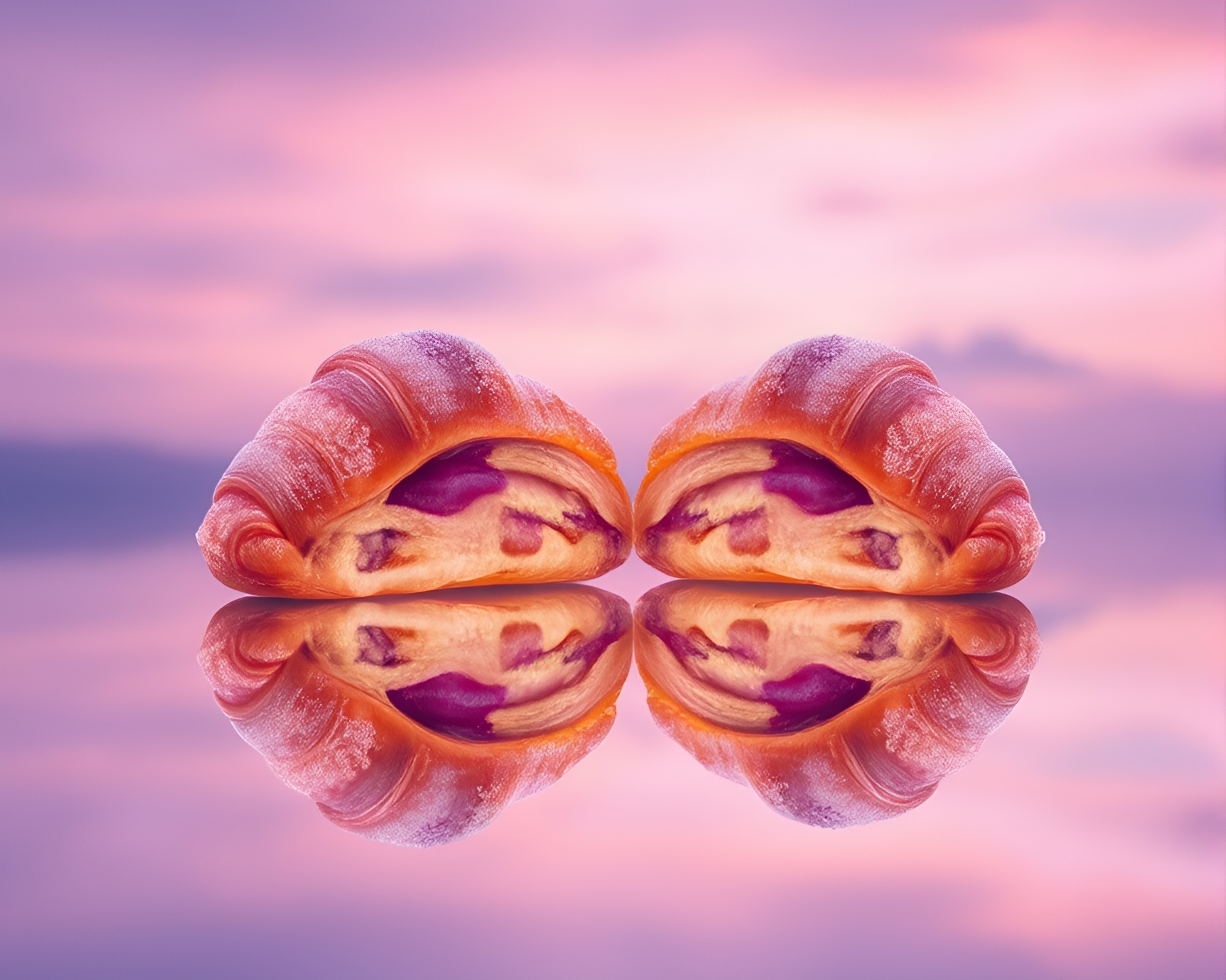 Lavender Twilight Croissant Double Reflection Material Design – free AI stock image