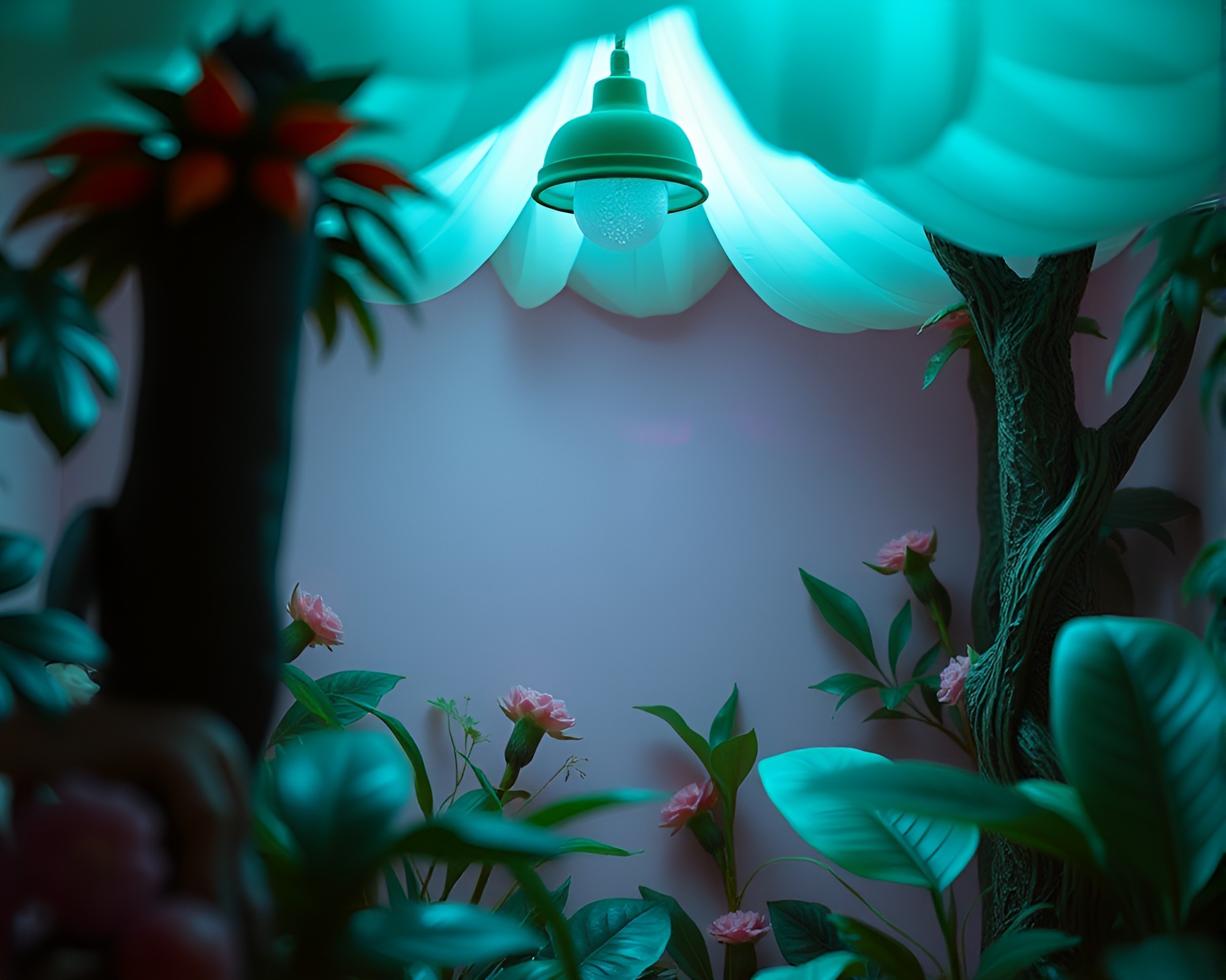 Ethereal Porcelain Doll in Luminous Jungle Canopy – free AI stock image