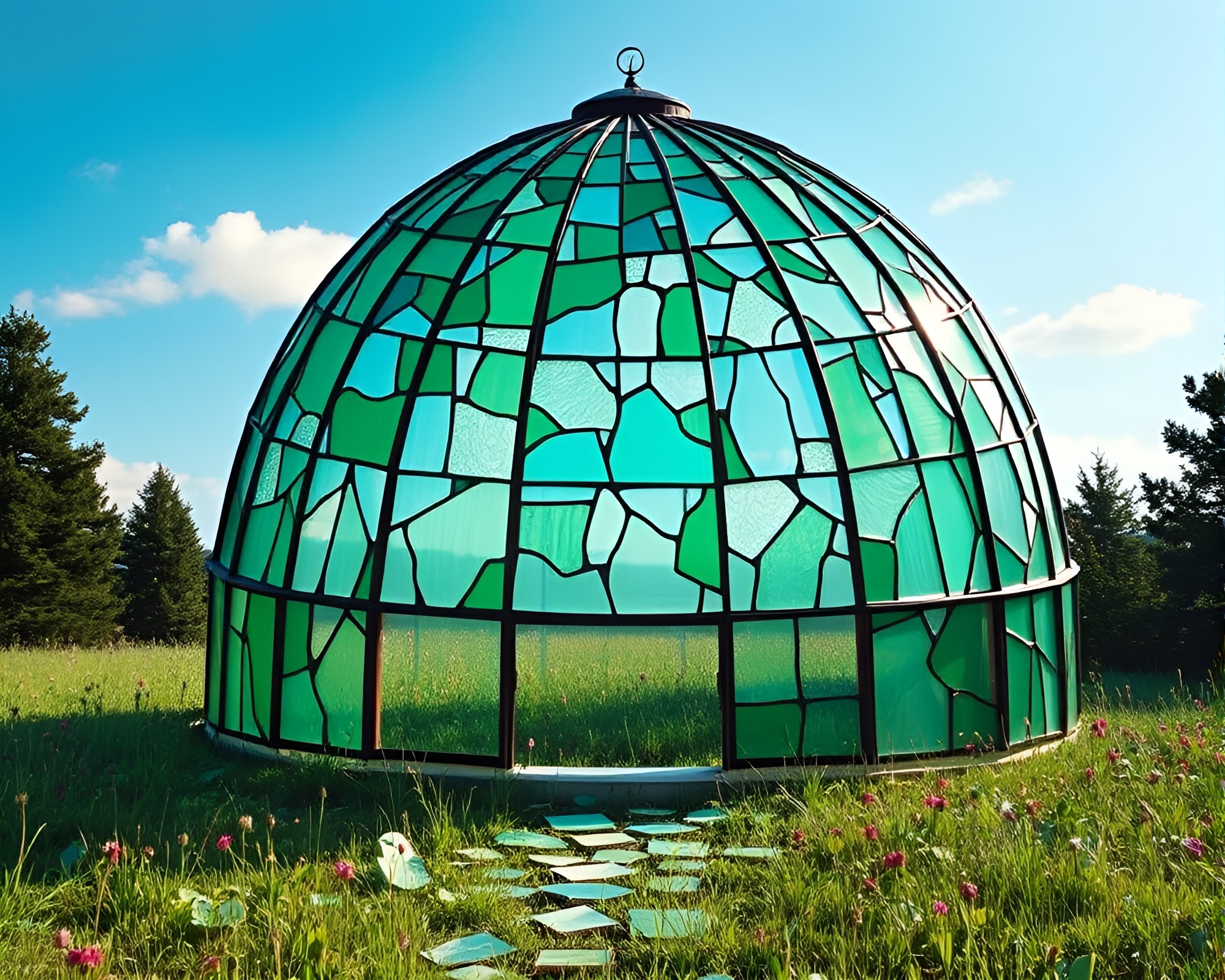 Mint Stained Glass Shard Dome Artwork – free AI stock image