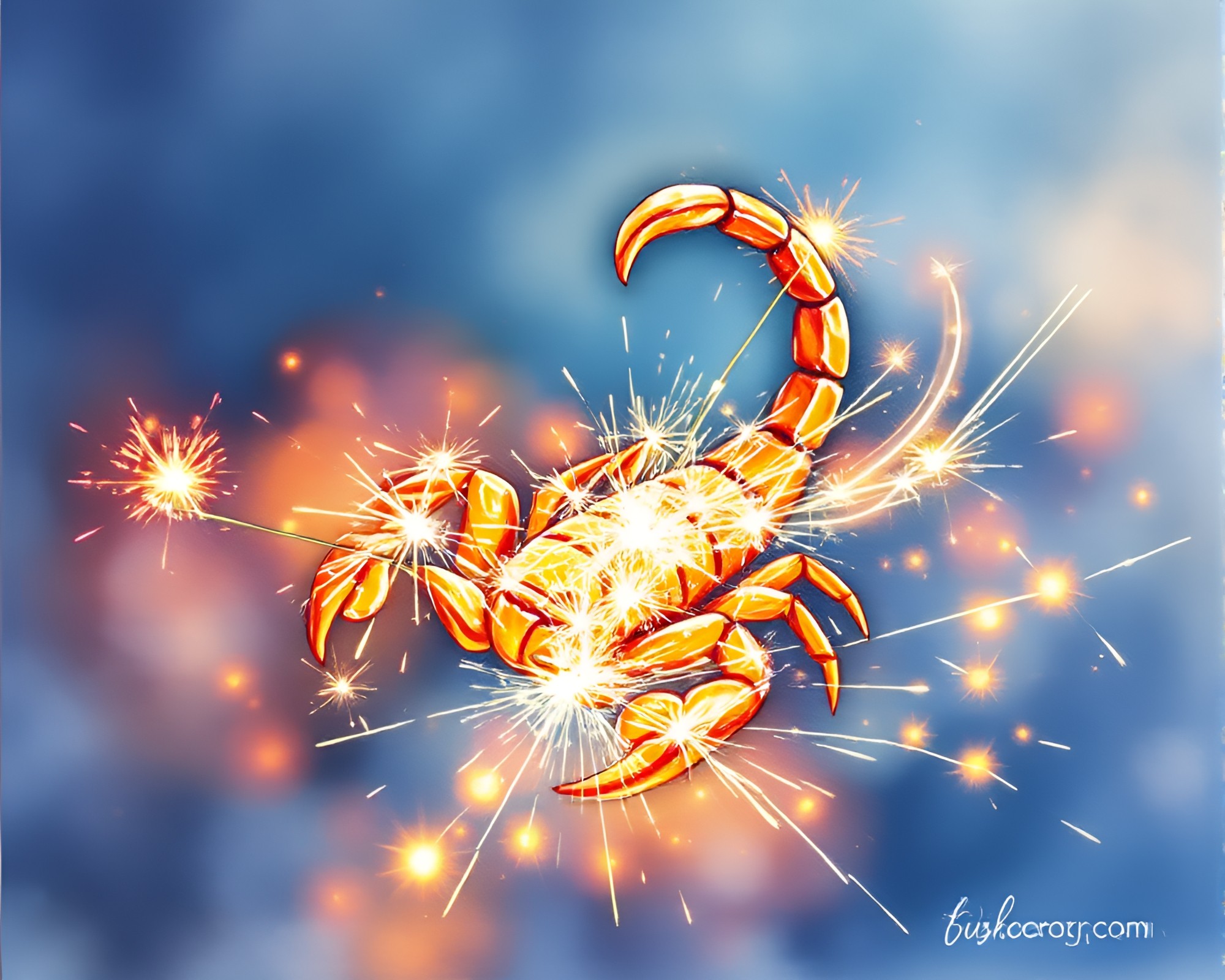 Scorpion Sparkler Trails in Topaz Watercolor Painting – free AI stock image