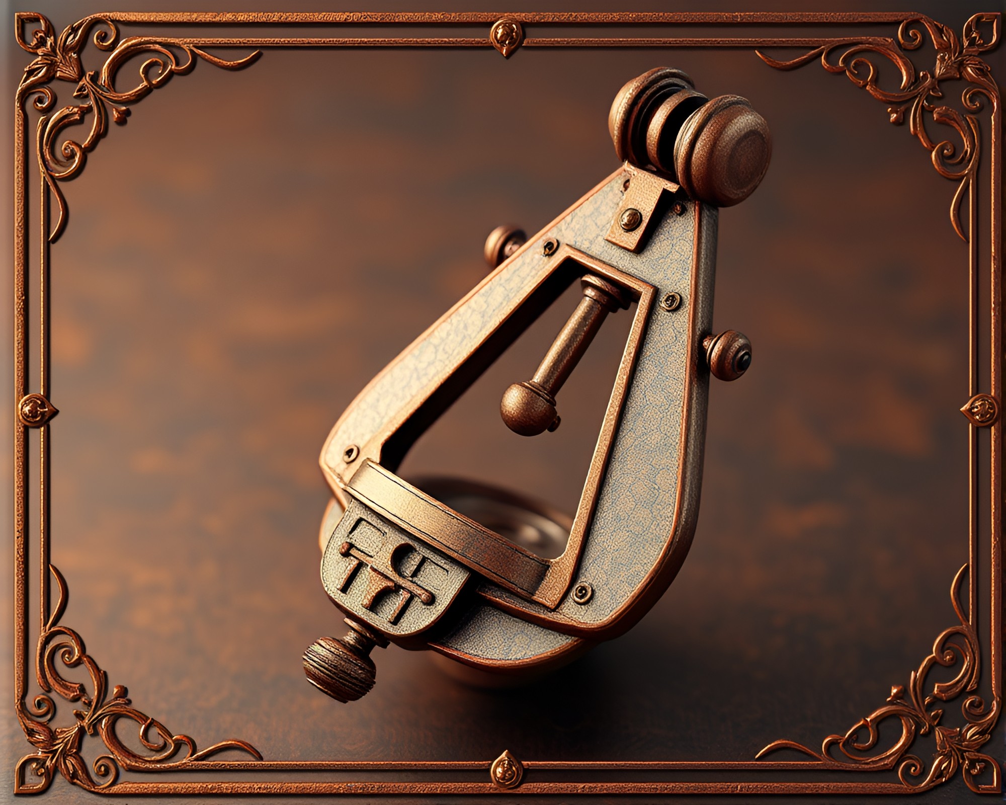 Antique Sextant in Copper-Toned Low-Poly Vignette Border – free AI stock image