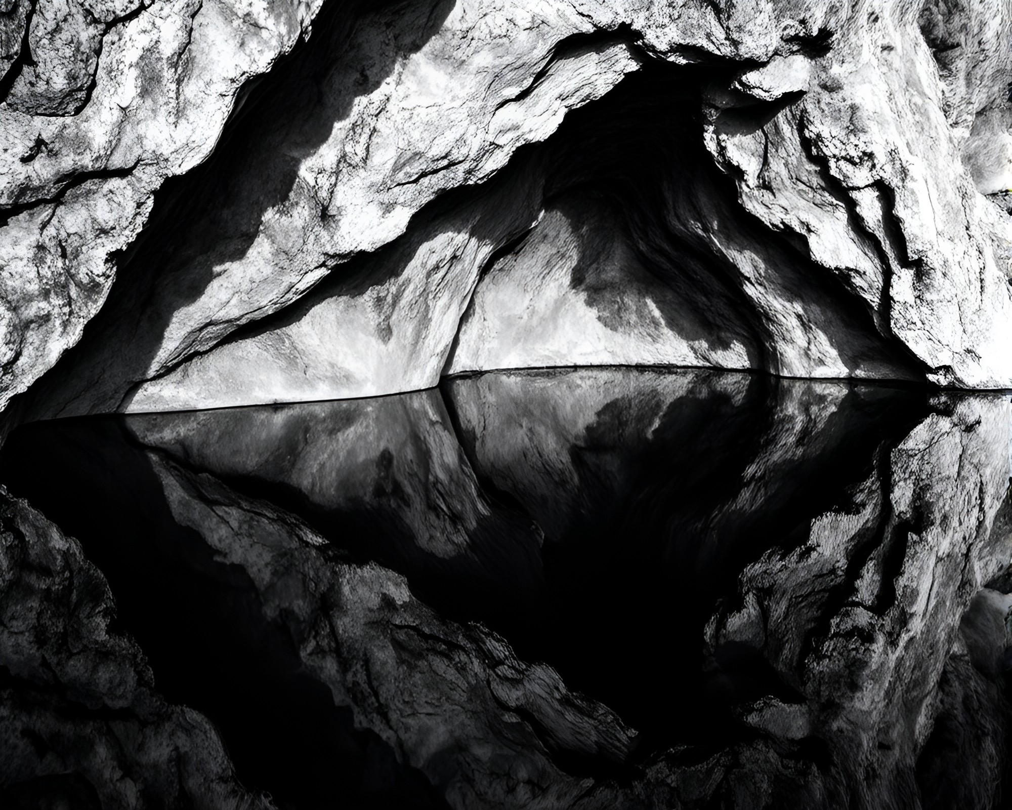 Glacial Double Reflection in Cliffside Shadows – free AI stock image