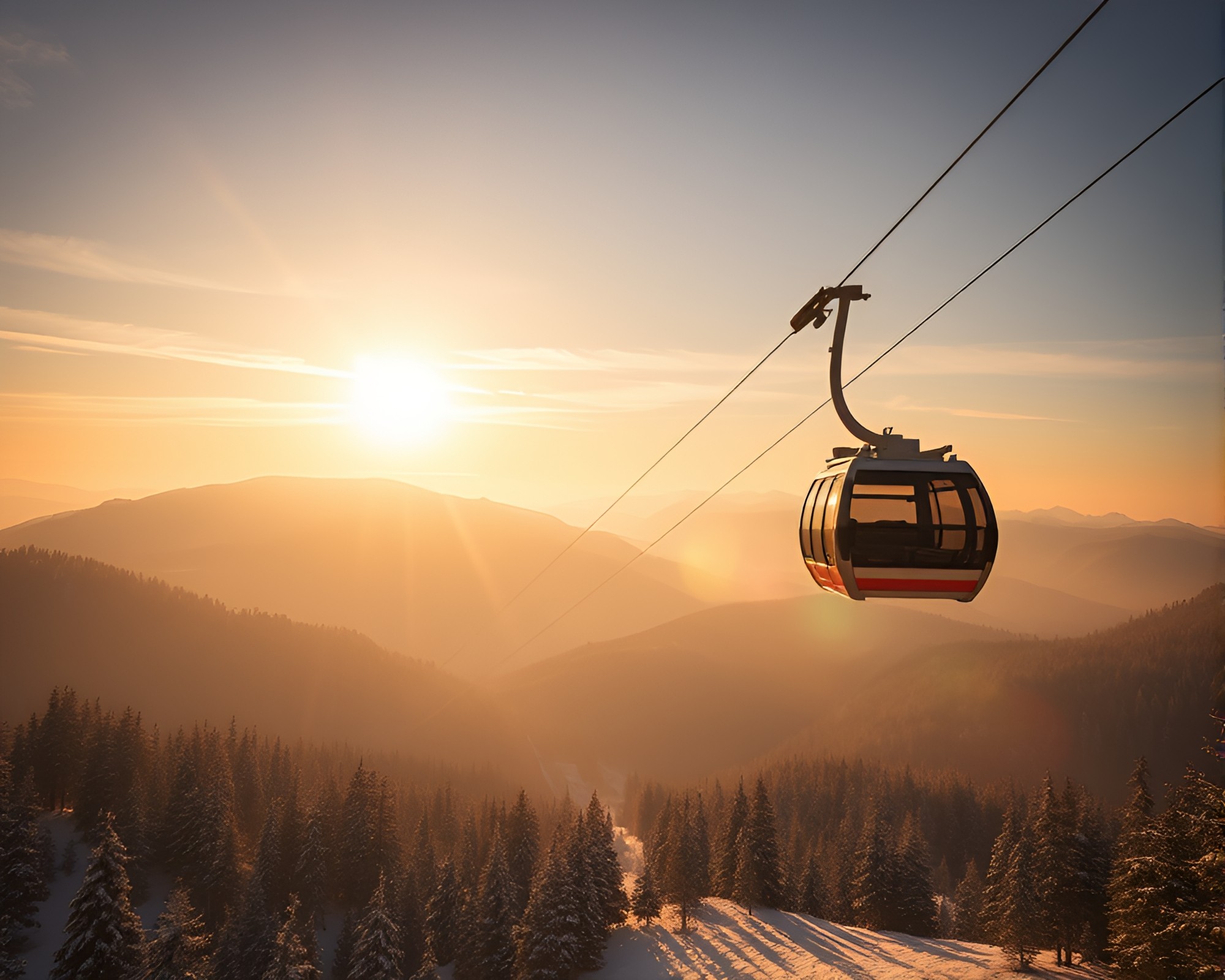Morning Sun Glare on Gondola Lift – free AI stock image