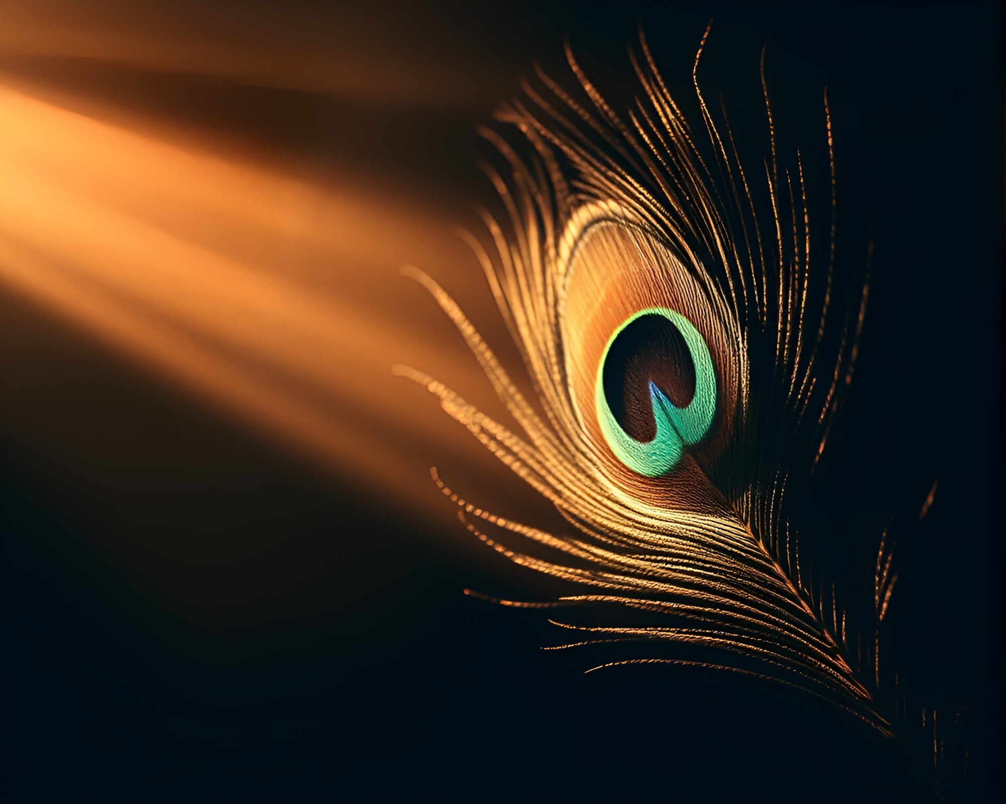 Ethereal Peacock Feather in Sepia Light Leak – free AI stock image