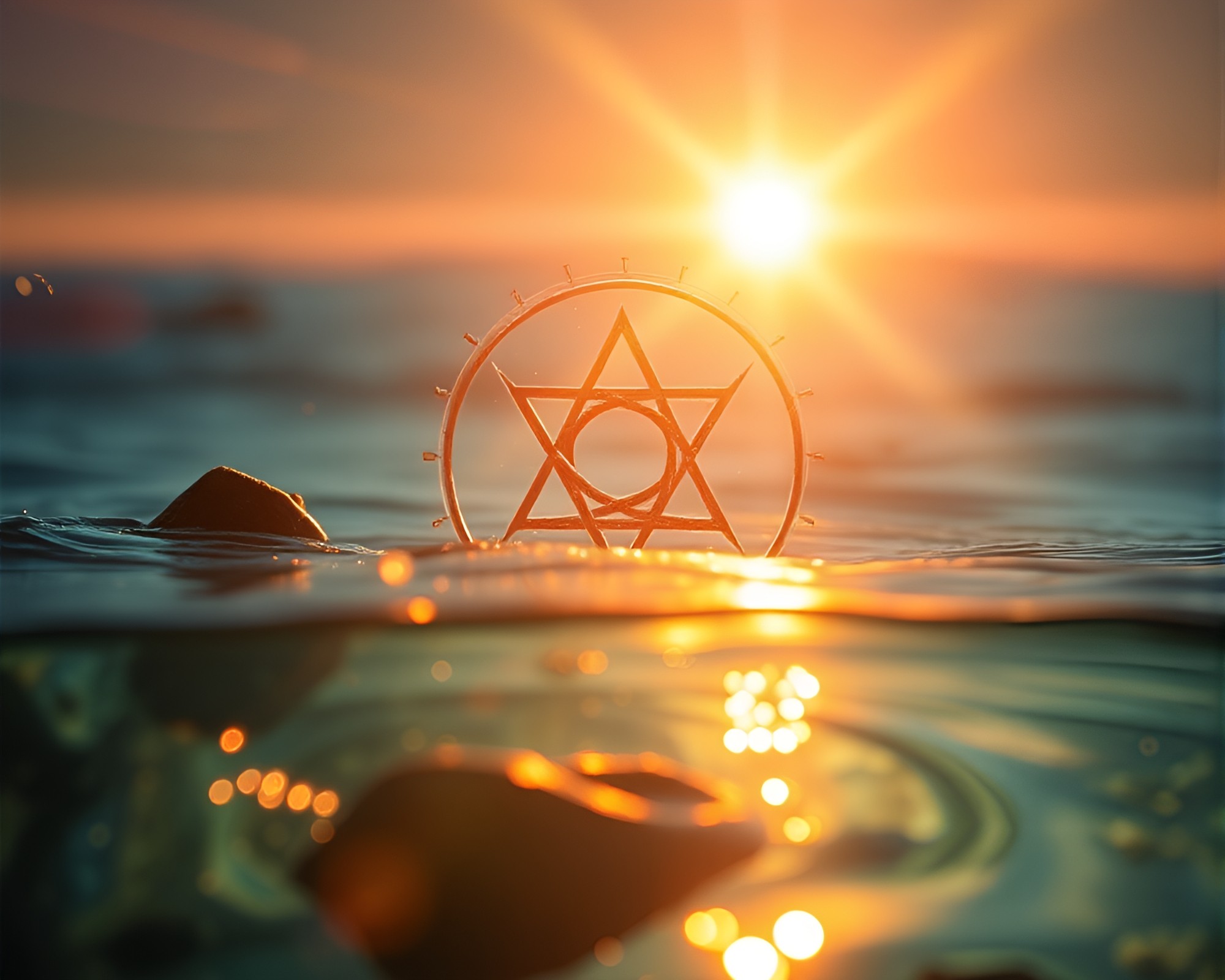 Distorted Alchemical Symbol in Hyper-Saturated Waters – free AI stock image