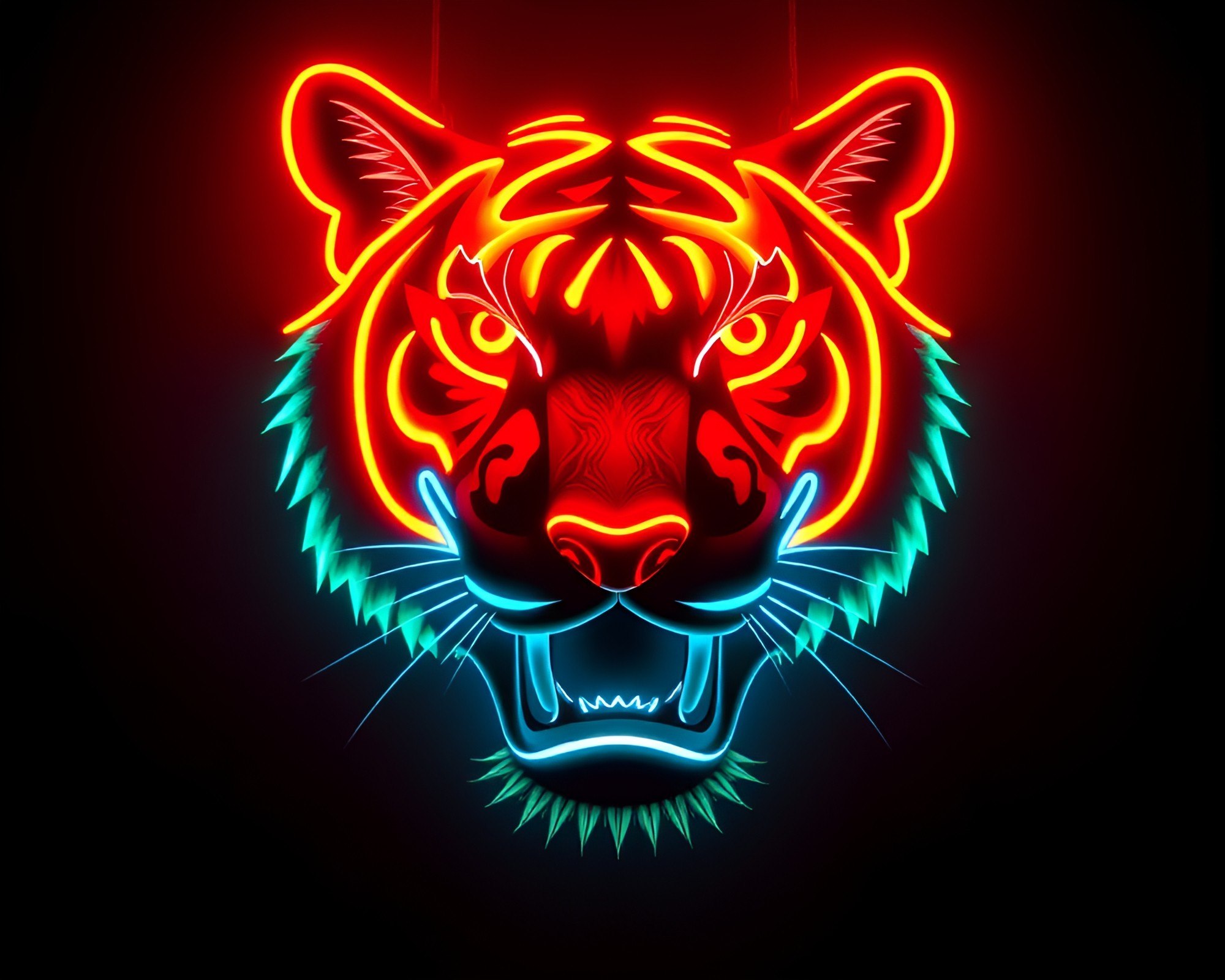 Vibrant Tiger in Matte Neon Lighting – free AI stock image