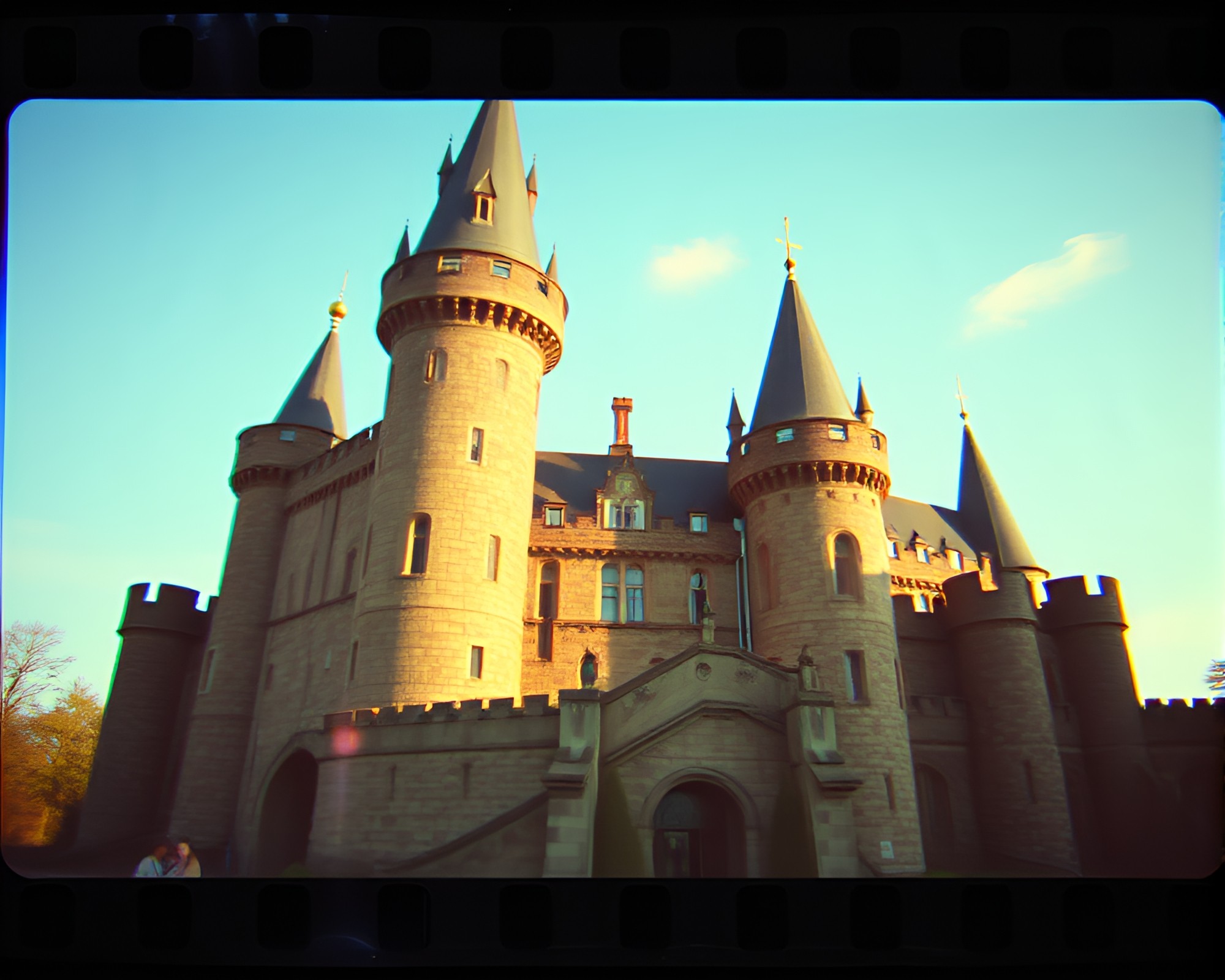 Distorted Castle Through Glass in Vintage VHS Style – free AI stock image