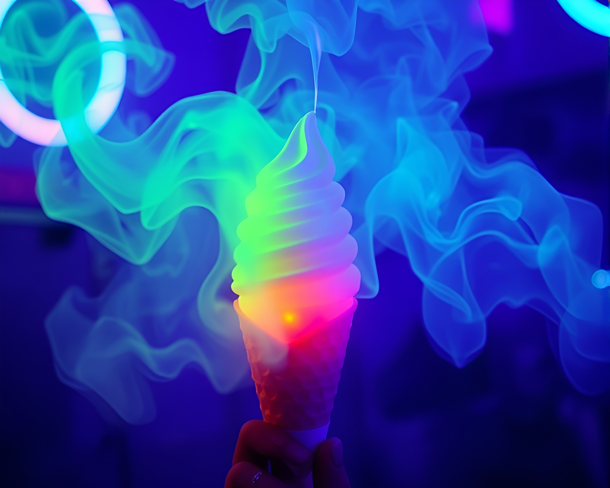 Glowing Gelato Cone amidst Steam Vapor – free AI stock image