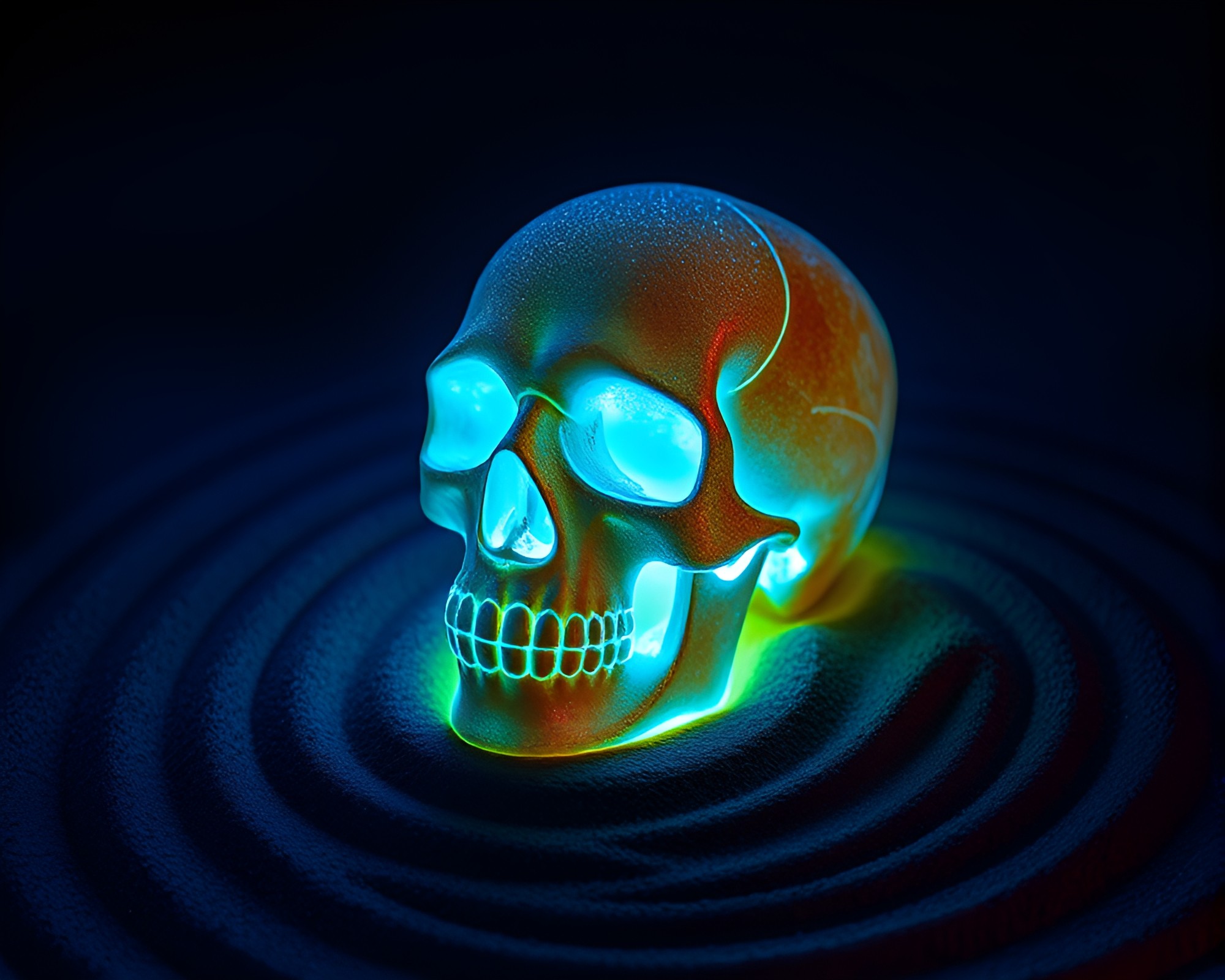 Mystical Crystal Skull in Sand Swirl Pattern – free AI stock image