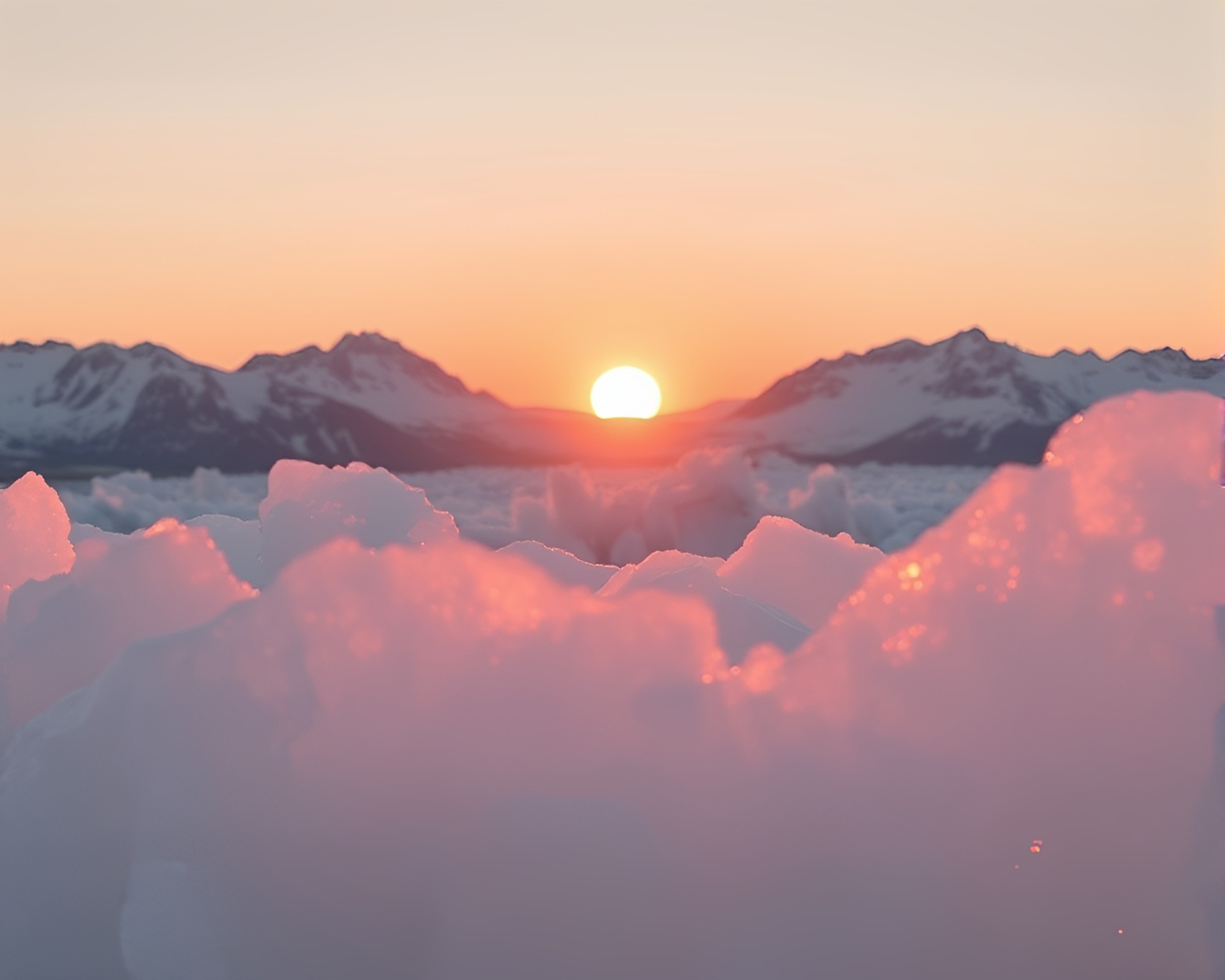 Glistening Rose Gold Glacier Bathed in Sunlight – free AI stock image