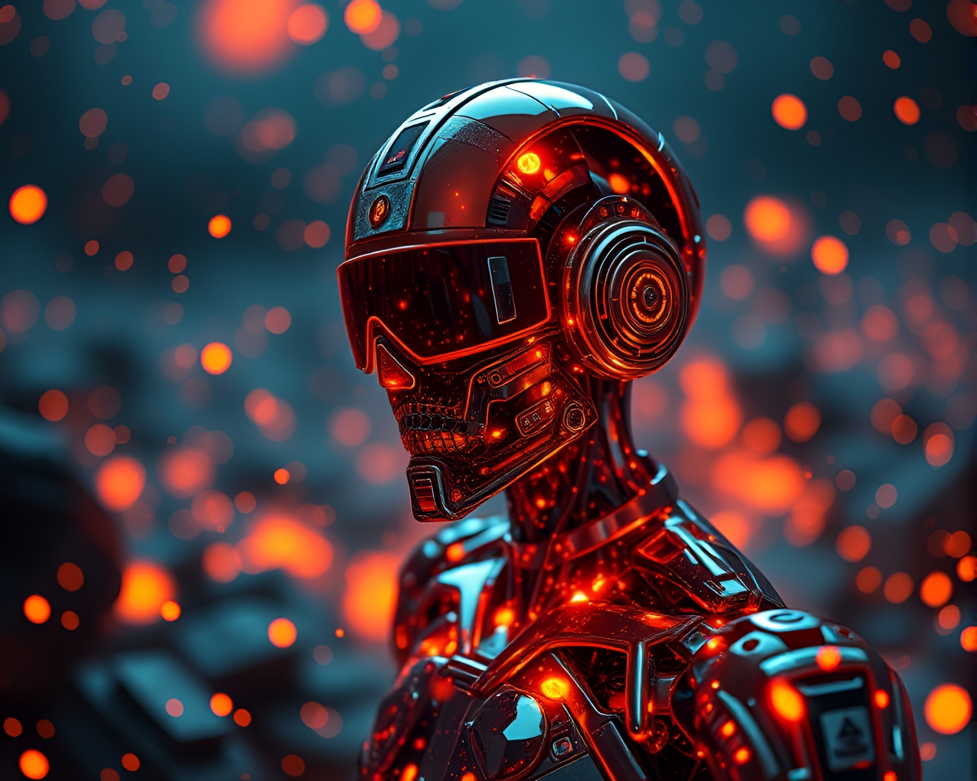 Cyborg Embers: Dynamic 3D Composition – free AI stock image
