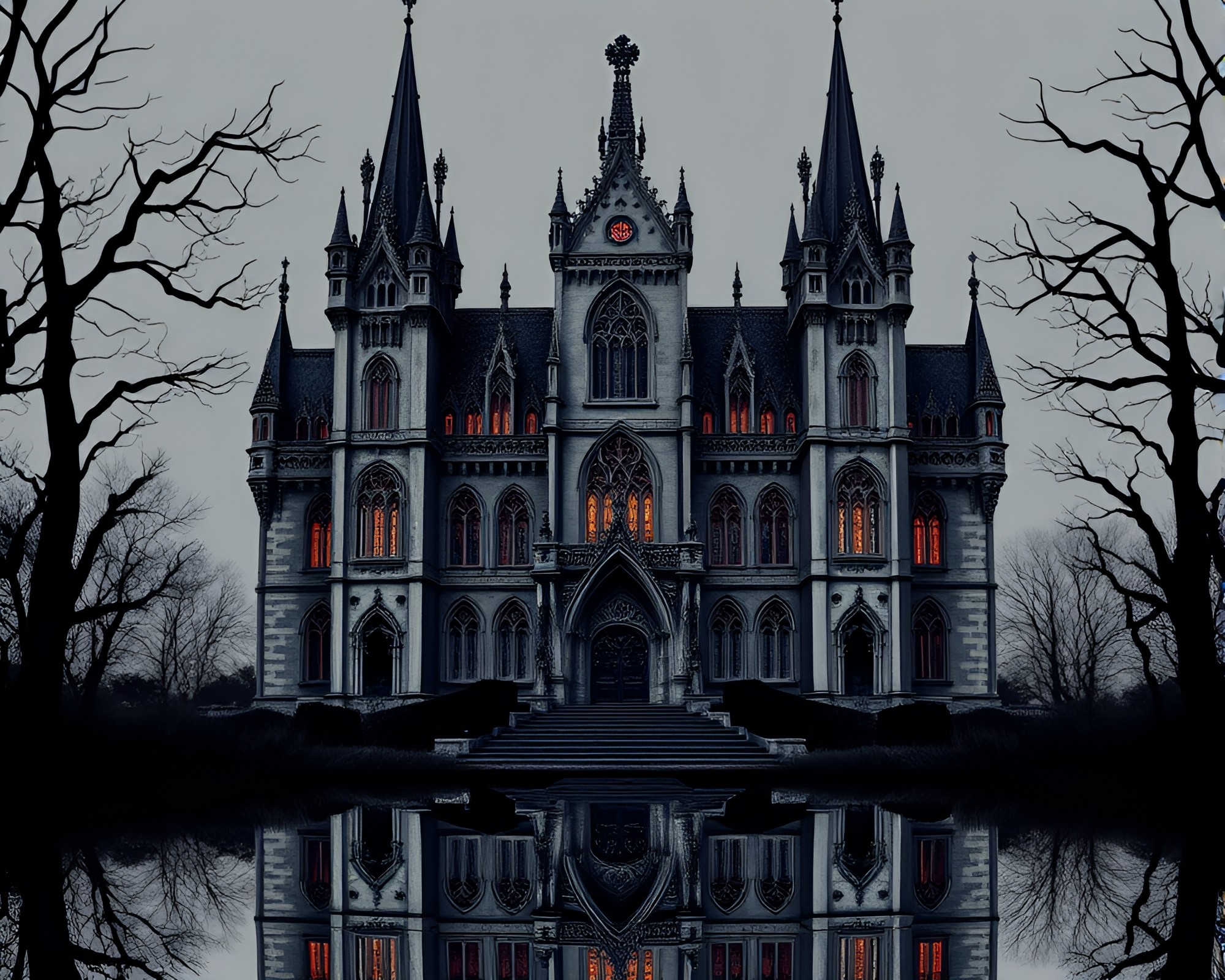 Neo-Gothic Mansion Mirror Shard Reflection – free AI stock image