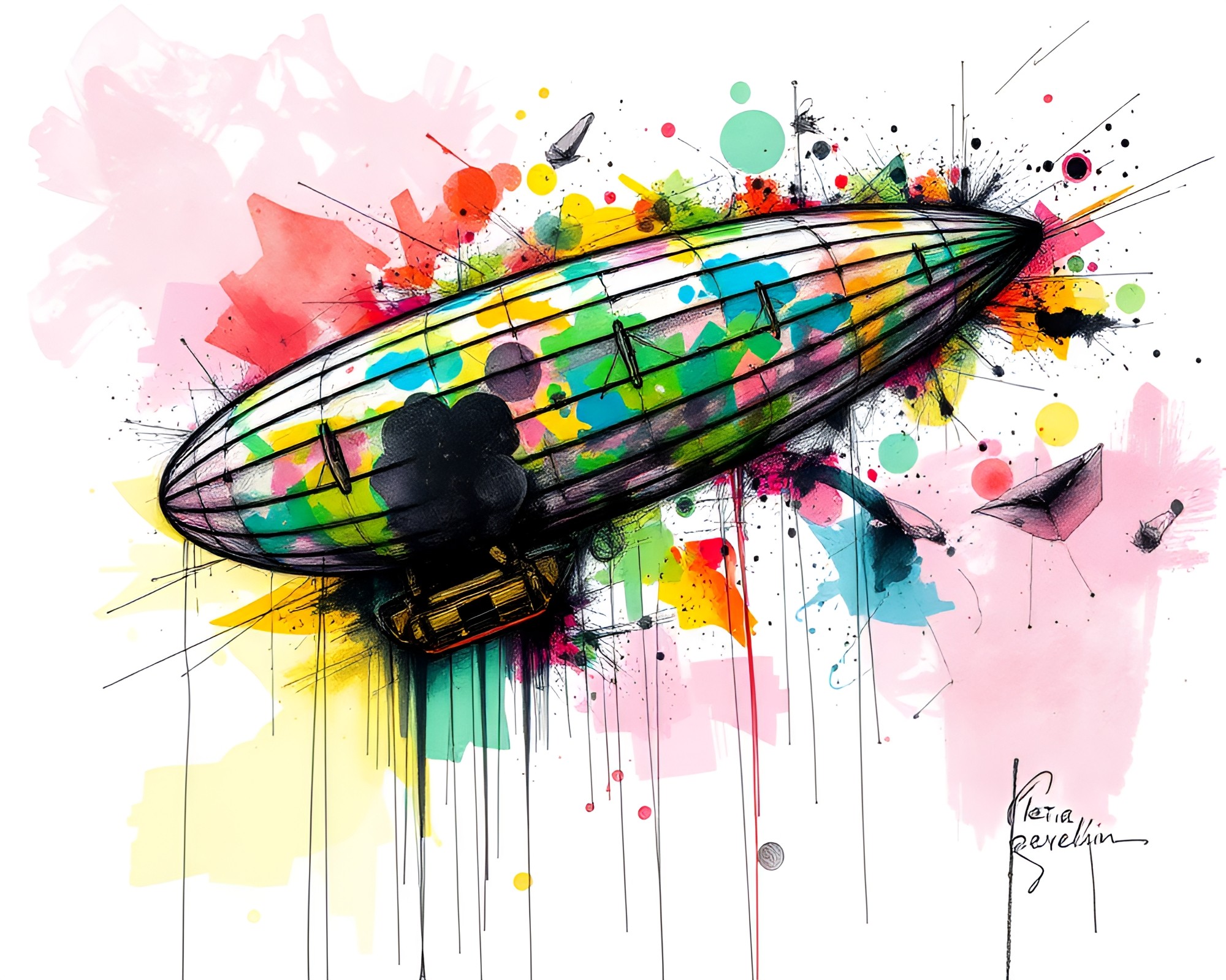 Fractal Zeppelin in Graffiti Colors Sketch – free AI stock image