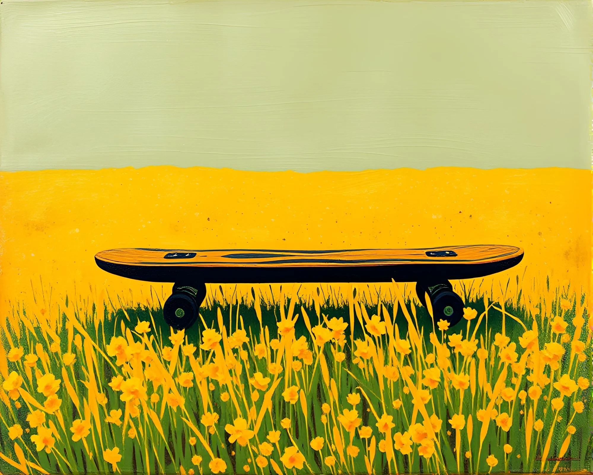 Golden Hoverboard in Mustard Yellow Color Field Painting